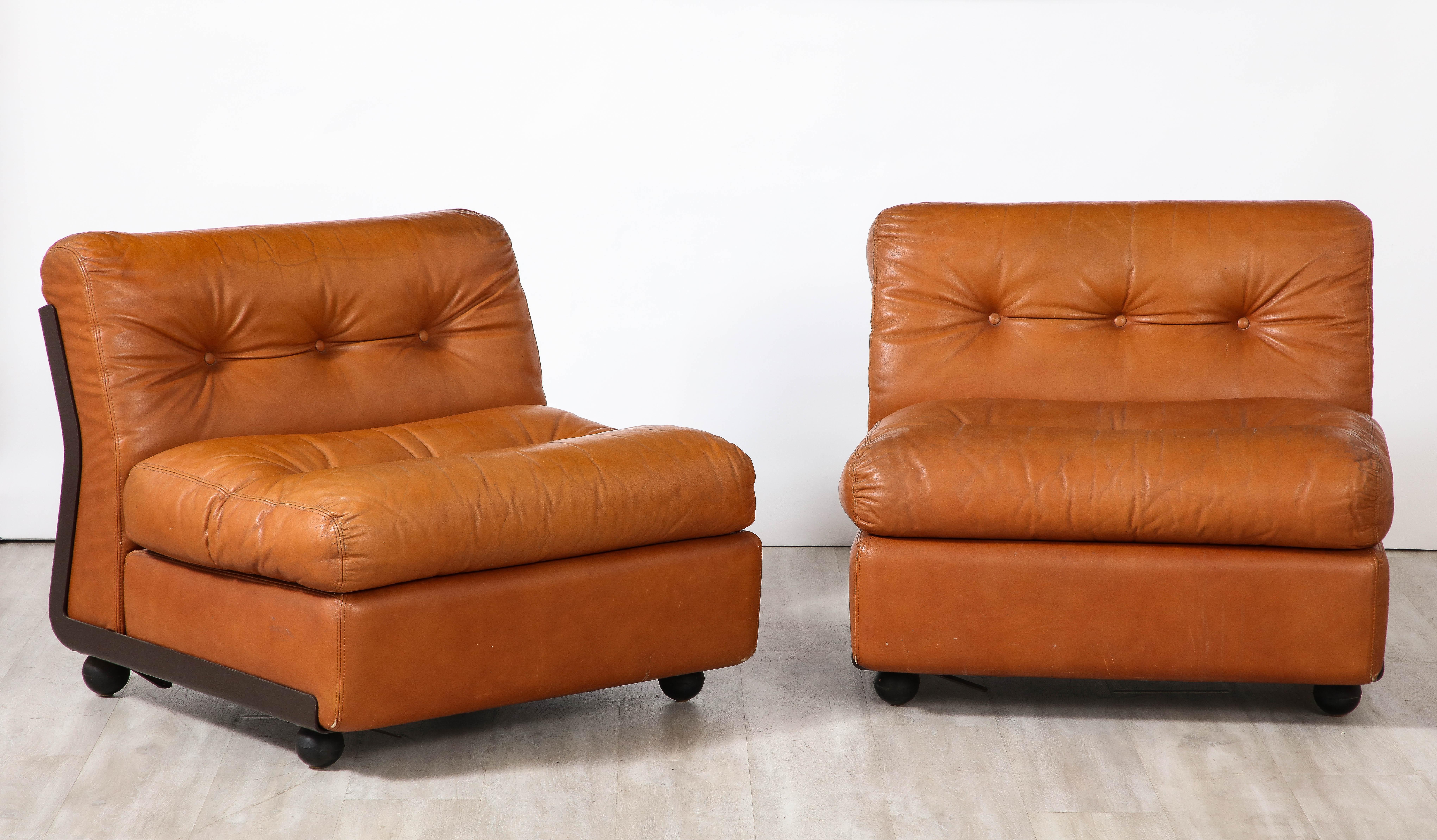 Fin du 20e siècle Paire de chaises longues 'Amanta' en cuir de Mario Bellini pour B&B Italia en vente