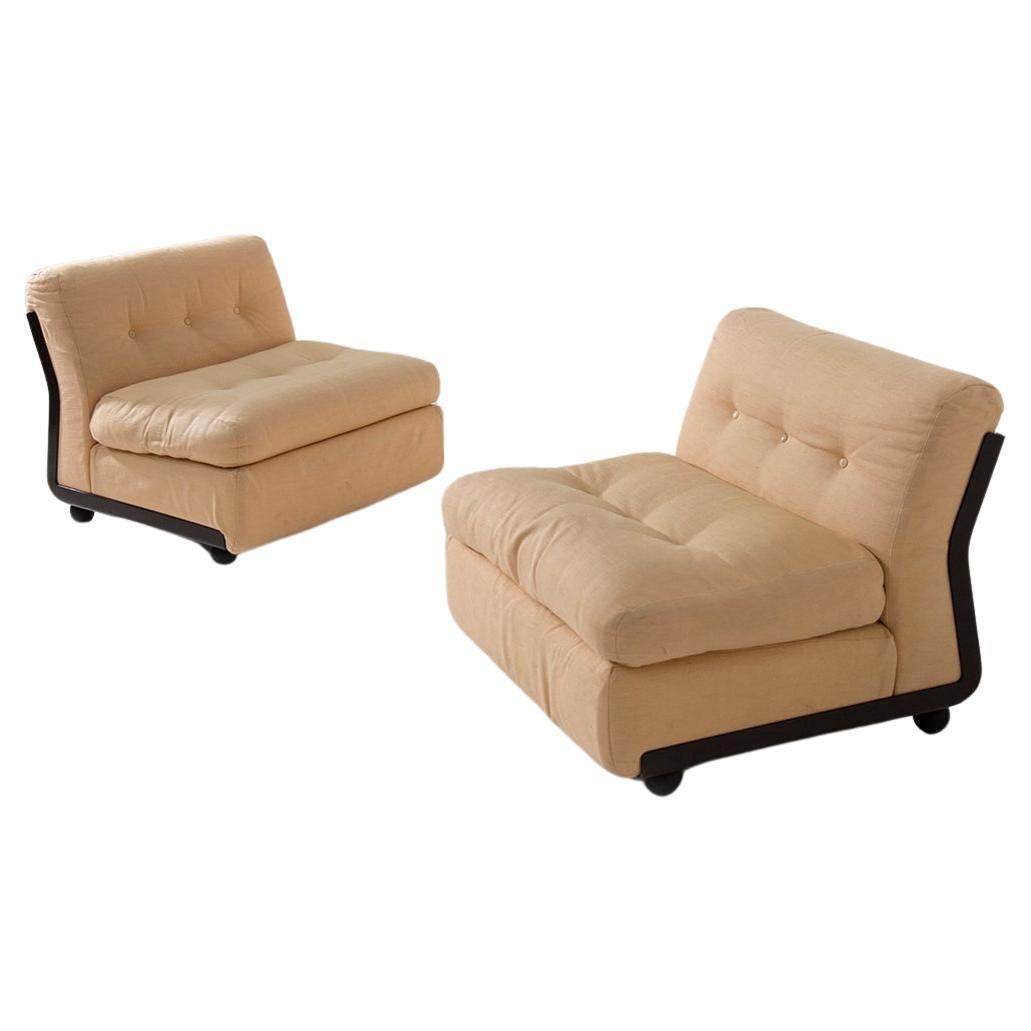 Pair of Amanta Mario Bellini armchairs, original fabric, label For Sale