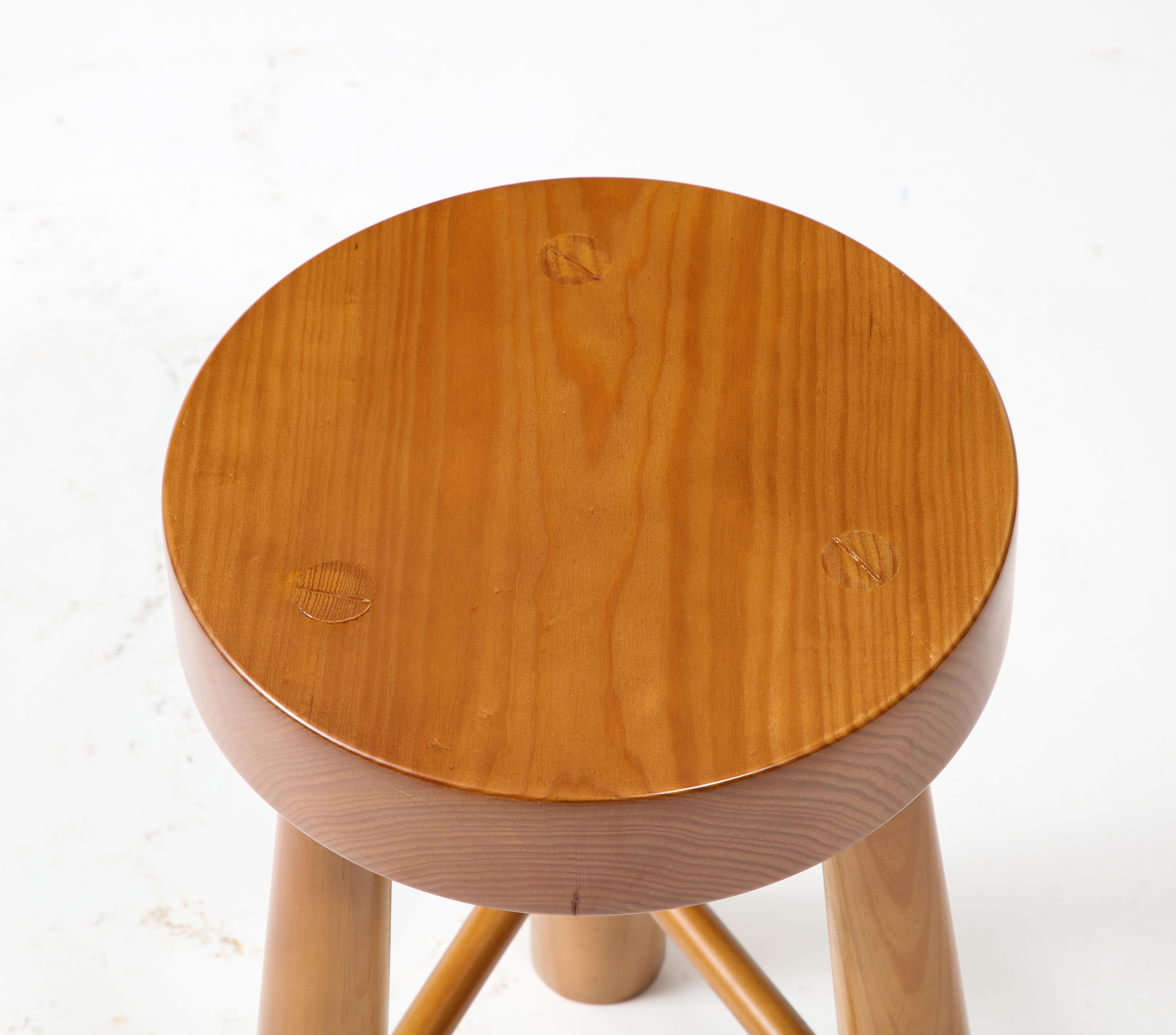 Pair of Amarante Solid Pinewood Stools For Sale 4