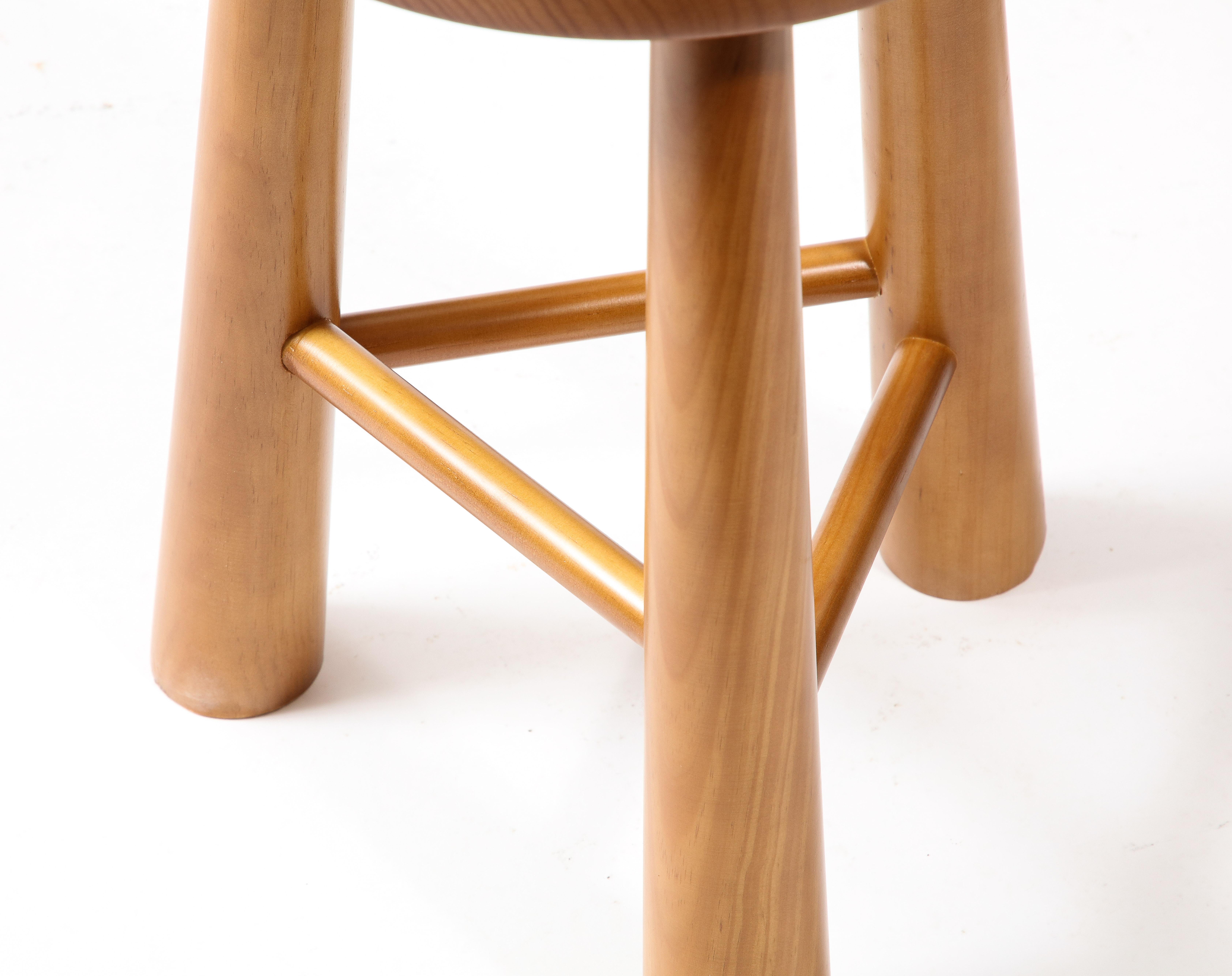 Pair of Amarante Solid Pinewood Stools For Sale 5