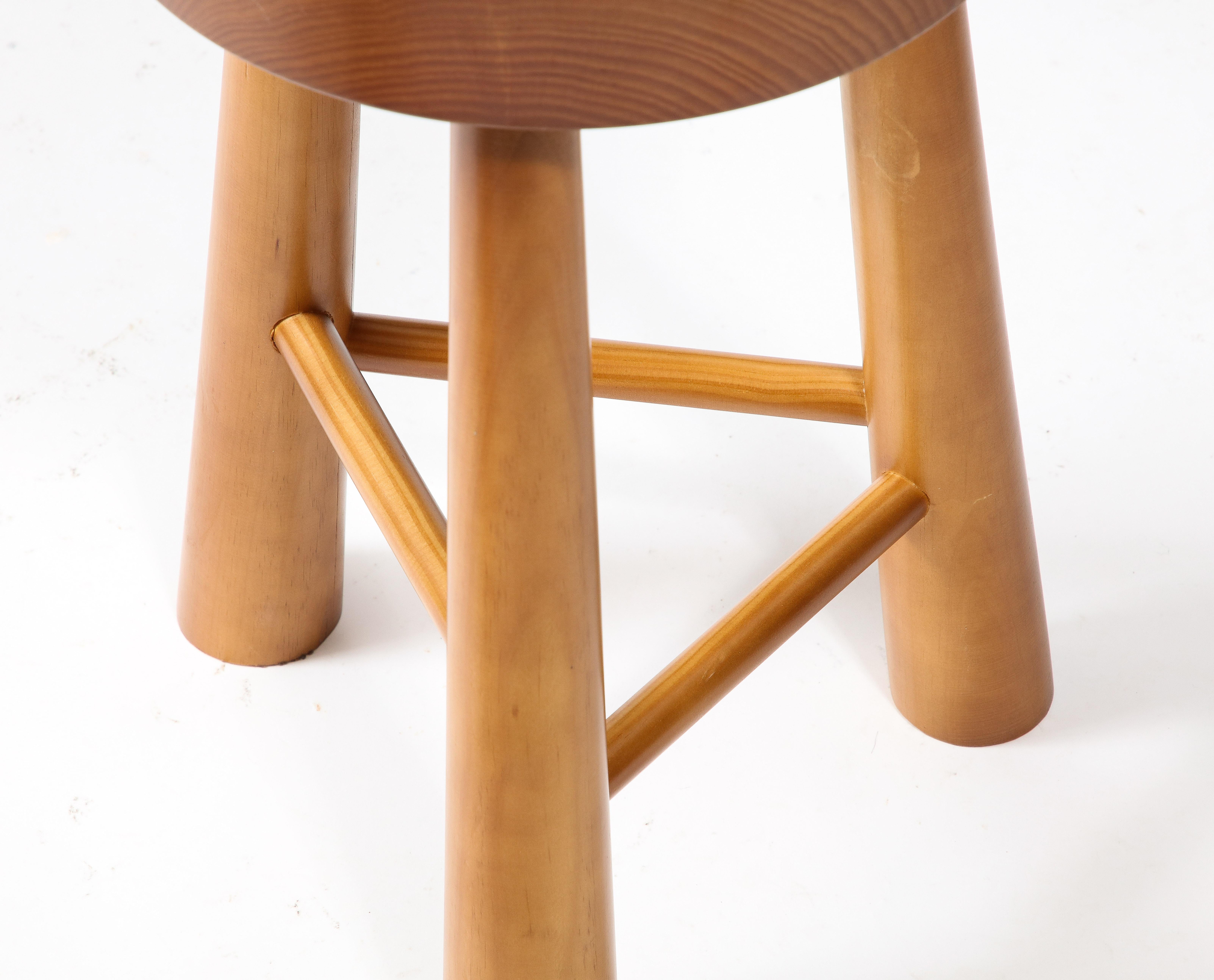 Pair of Amarante Solid Pinewood Stools For Sale 6