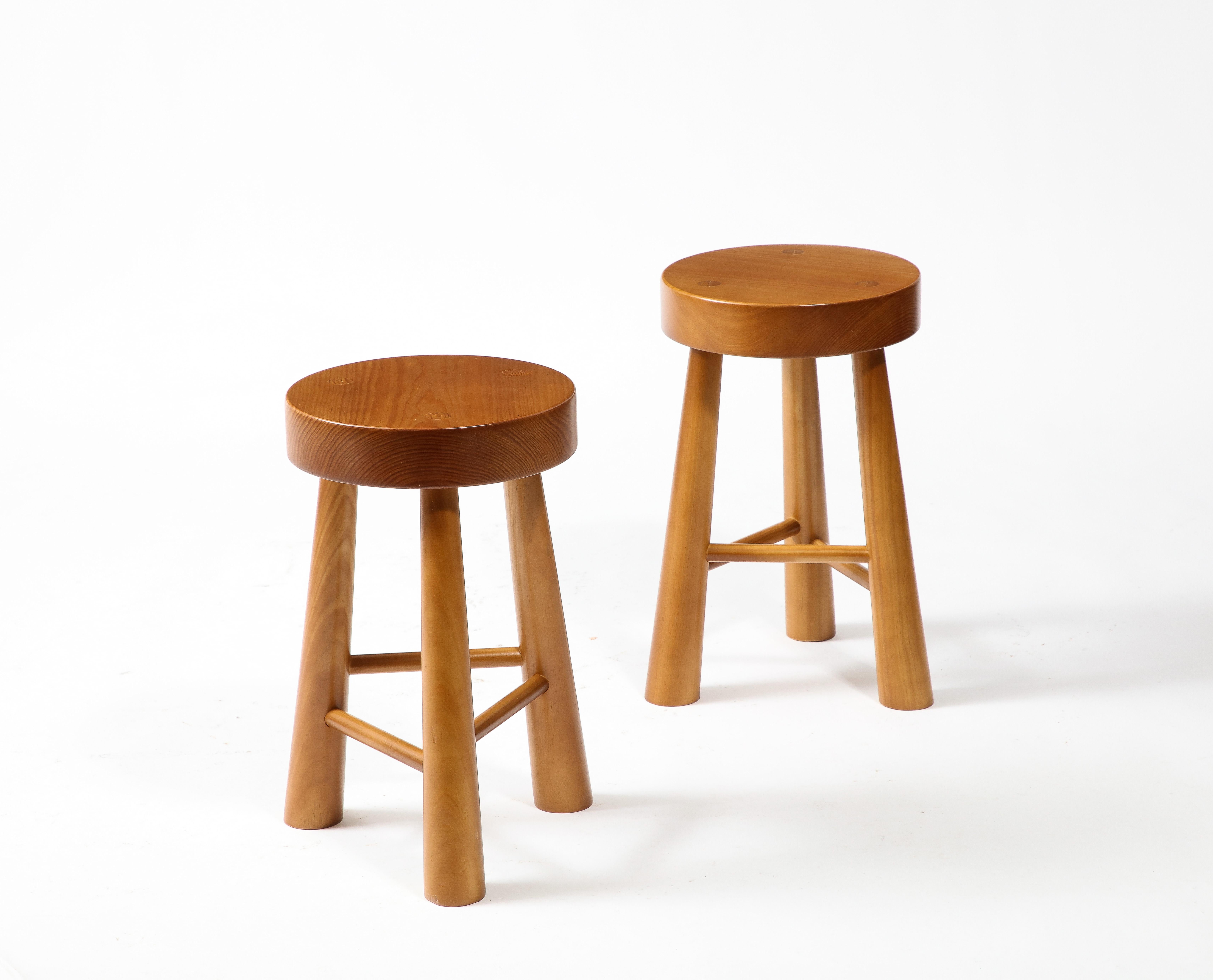 Pair of Amarante Solid Pinewood Stools For Sale 7