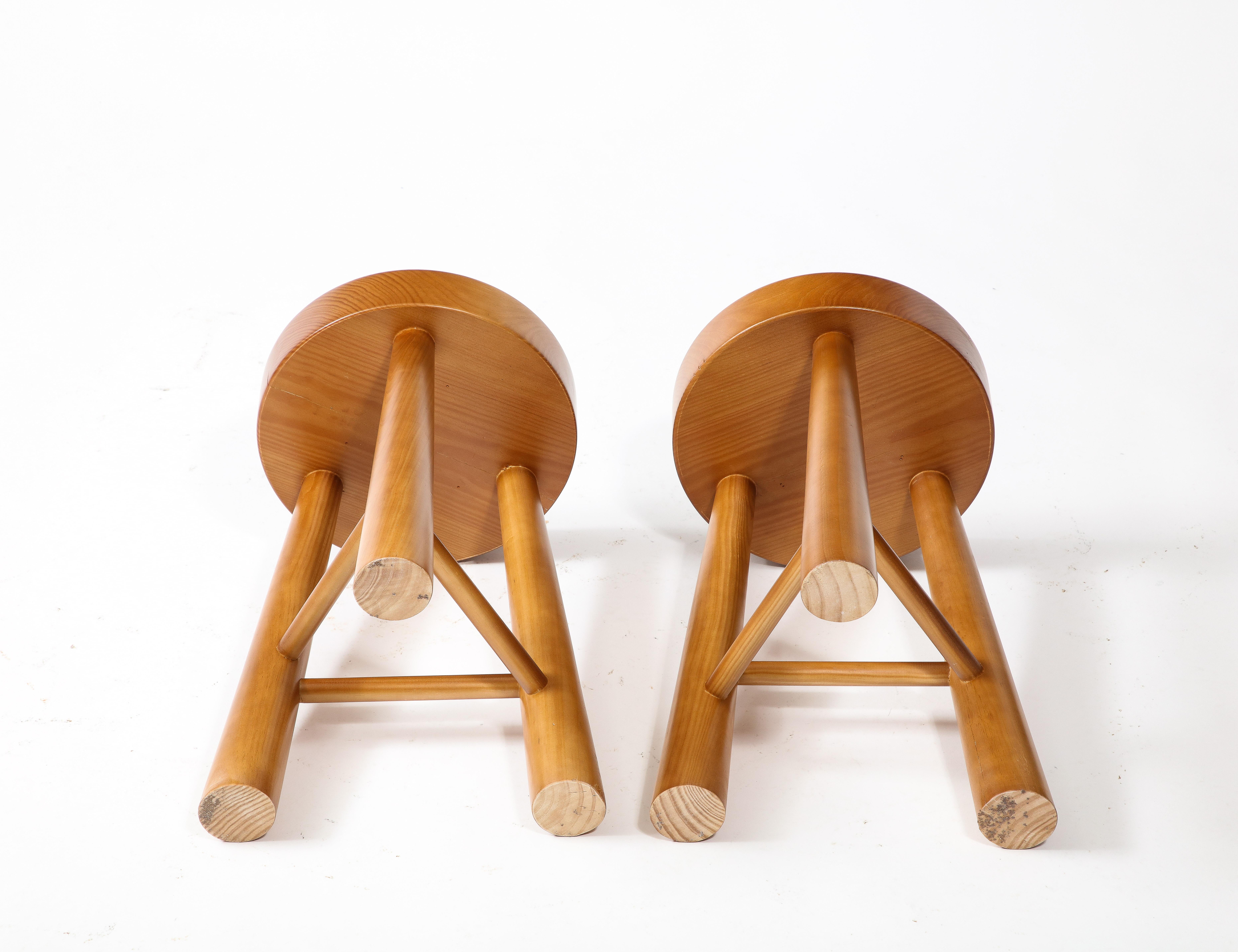 Pair of Amarante Solid Pinewood Stools For Sale 8