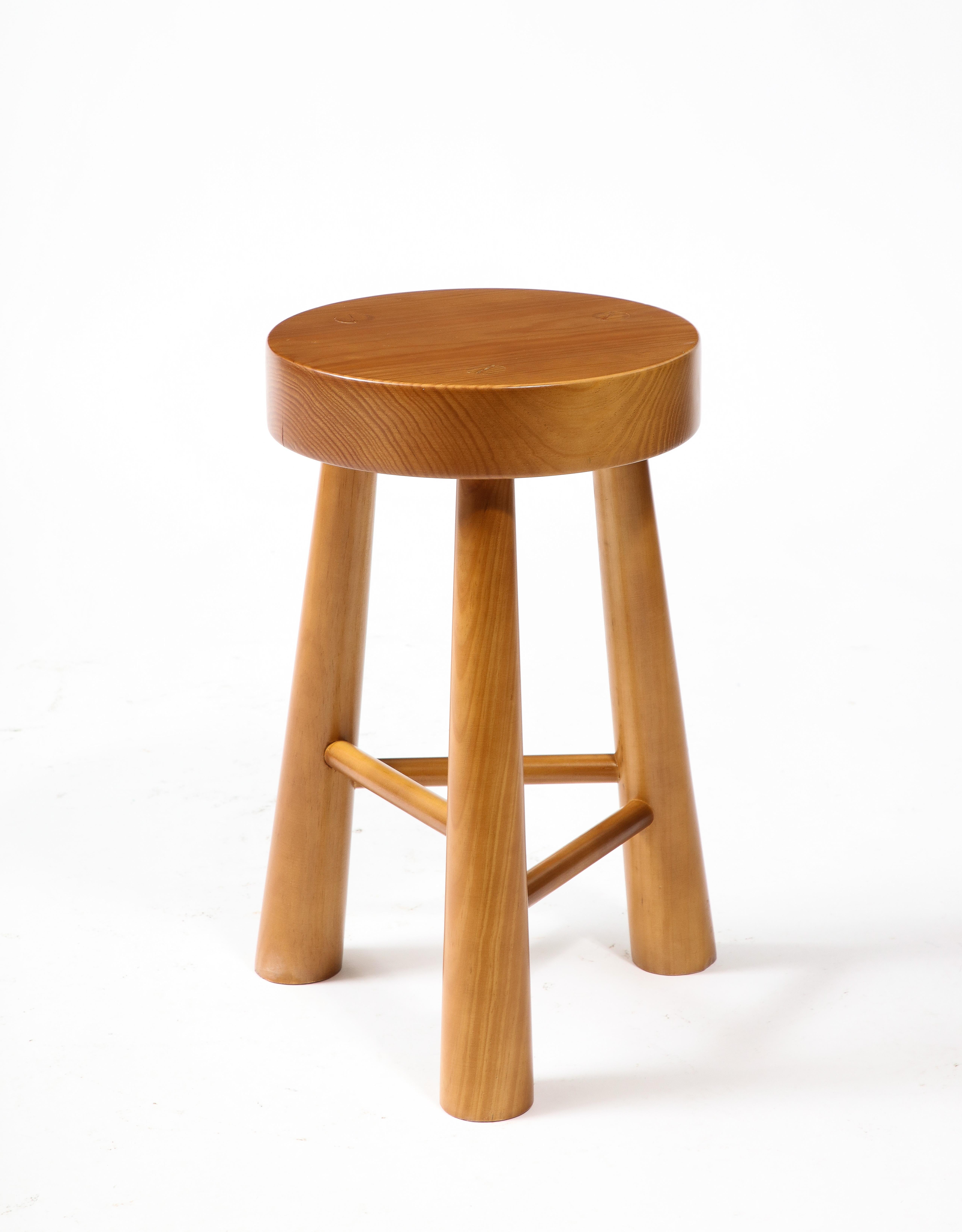 Pair of Amarante Solid Pinewood Stools For Sale 1