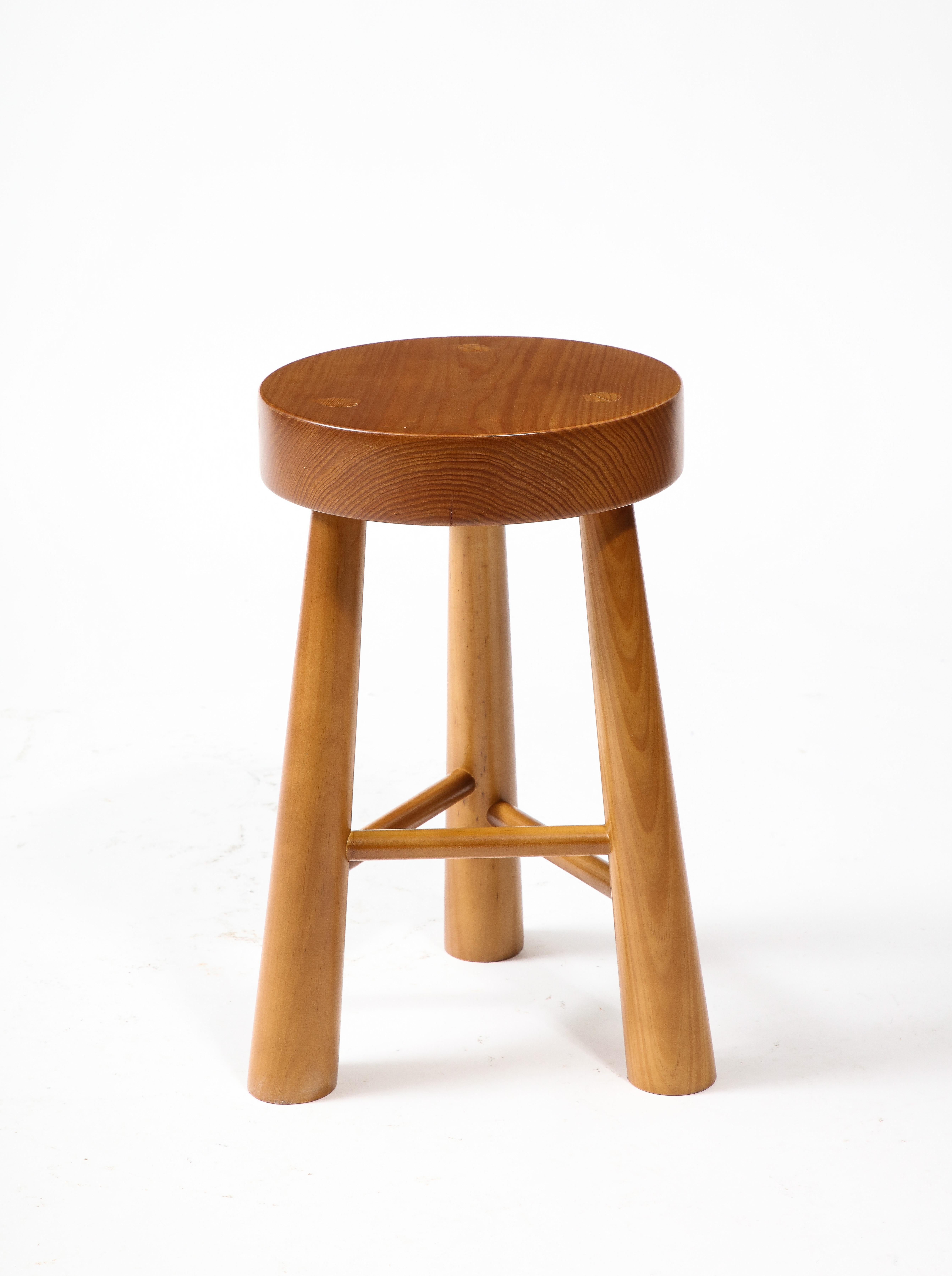 Pair of Amarante Solid Pinewood Stools For Sale 2