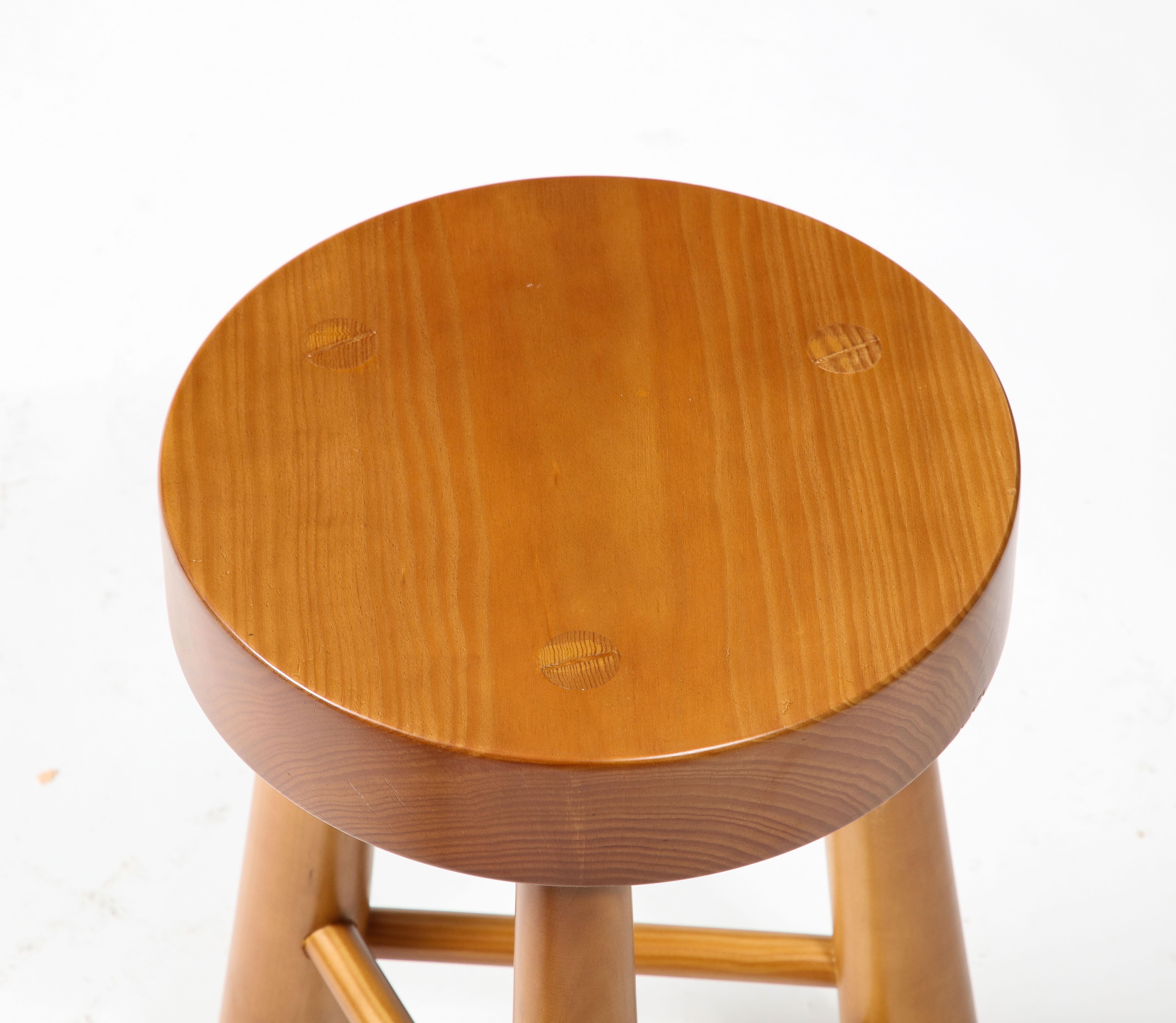 Pair of Amarante Solid Pinewood Stools For Sale 3