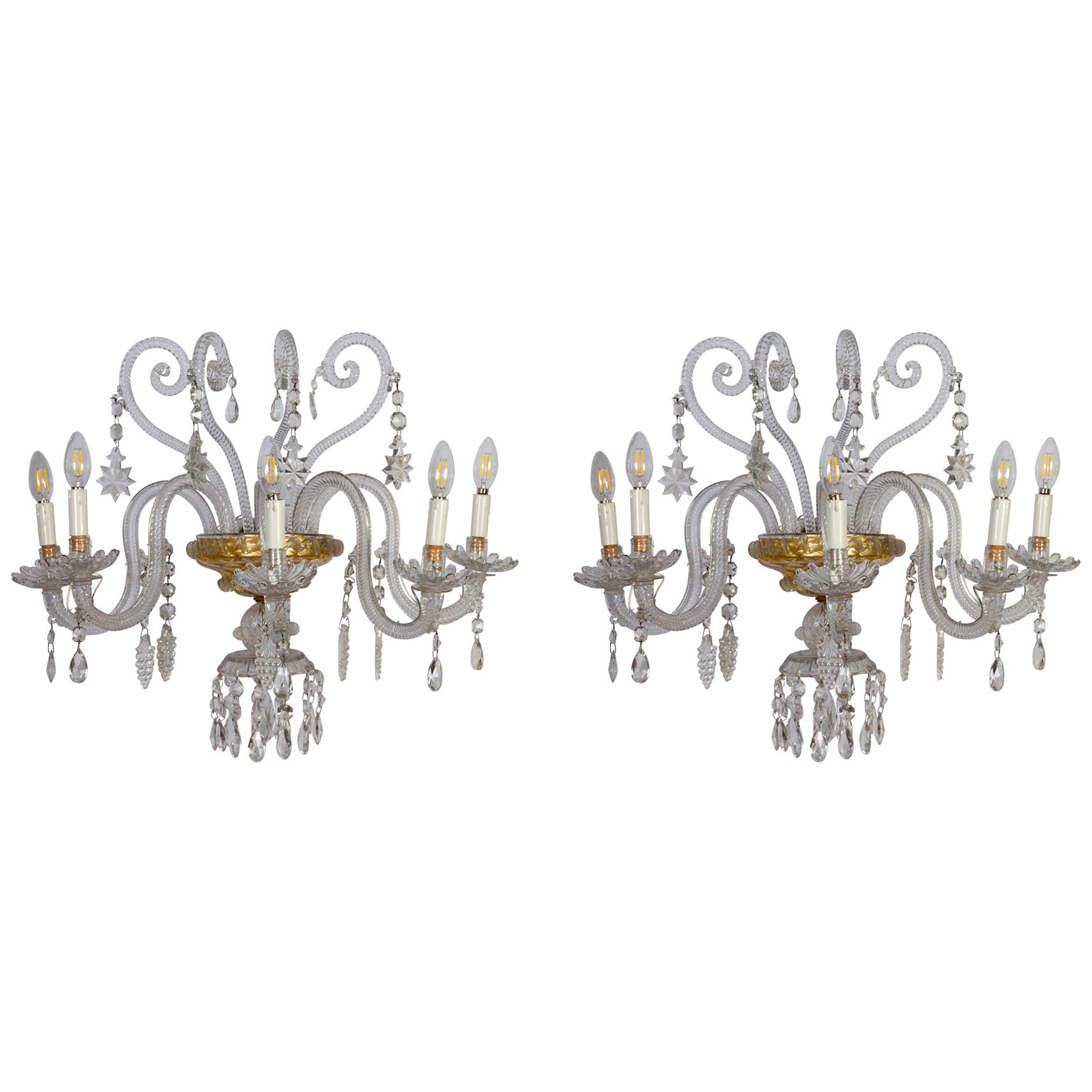 Paire d'étonnantes chandelles ou lampes murales en cristal, Italie, 1940