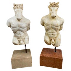 Antique Pair of Amazing Italians Sculptures "Minotauro" 17th Century Carrara Marble