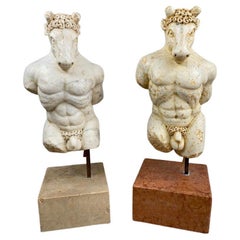 Pair of Amazing Italians Sculptures "Minotauro" 18th Cent. Carrara Marble 117cm