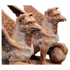PAIR OF AMAZING LARGE BEAUTIFUL TERRACOTTA GRIFFINS 20th century