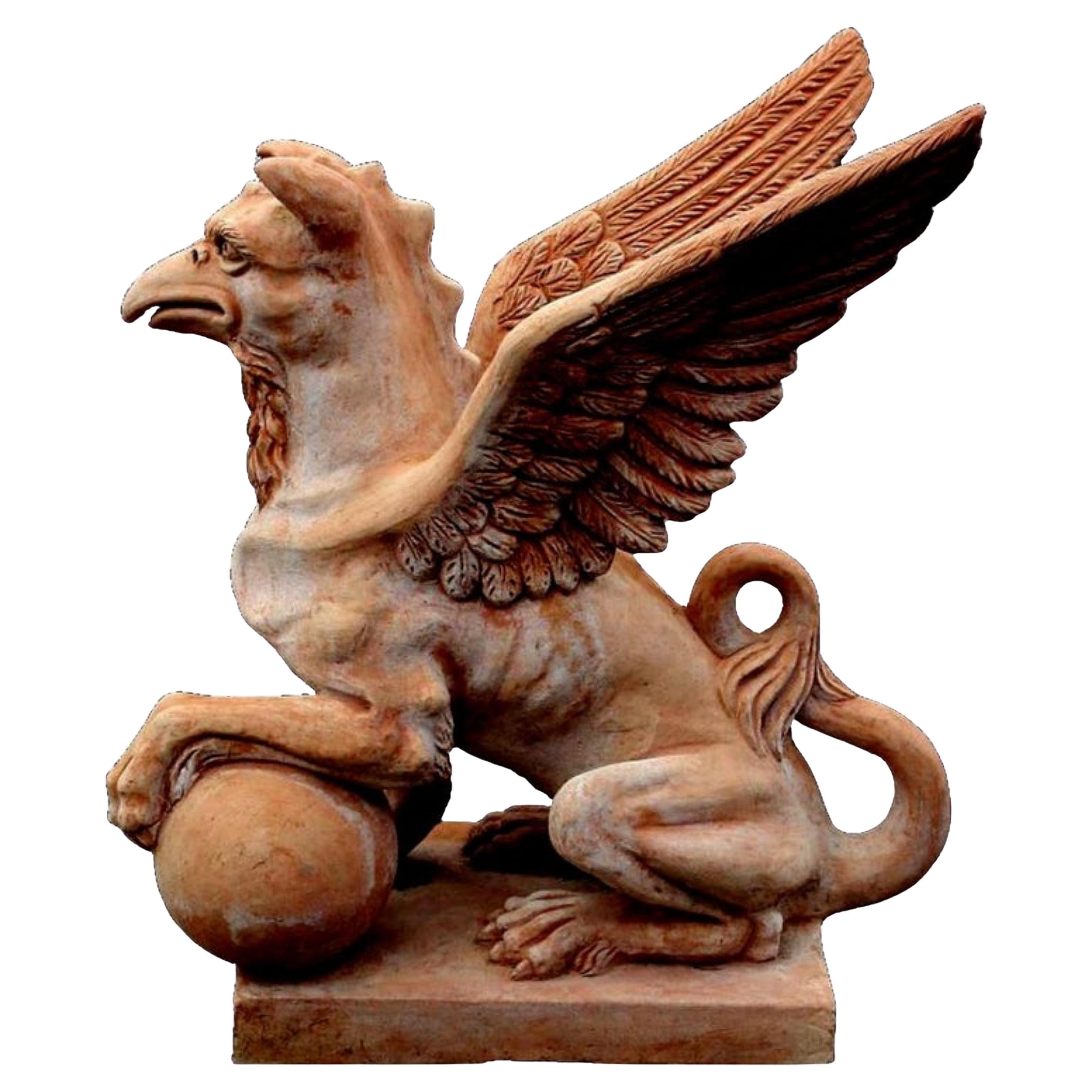 PAIR OF AMAZING LARGE BEAUTIFUL TERRACOTTA GRIFFINS 20th century