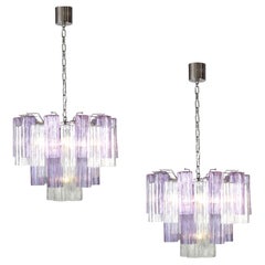 Paar der erstaunlichen Lavendel und klar Tronchi Murano Glas Kronleuchter