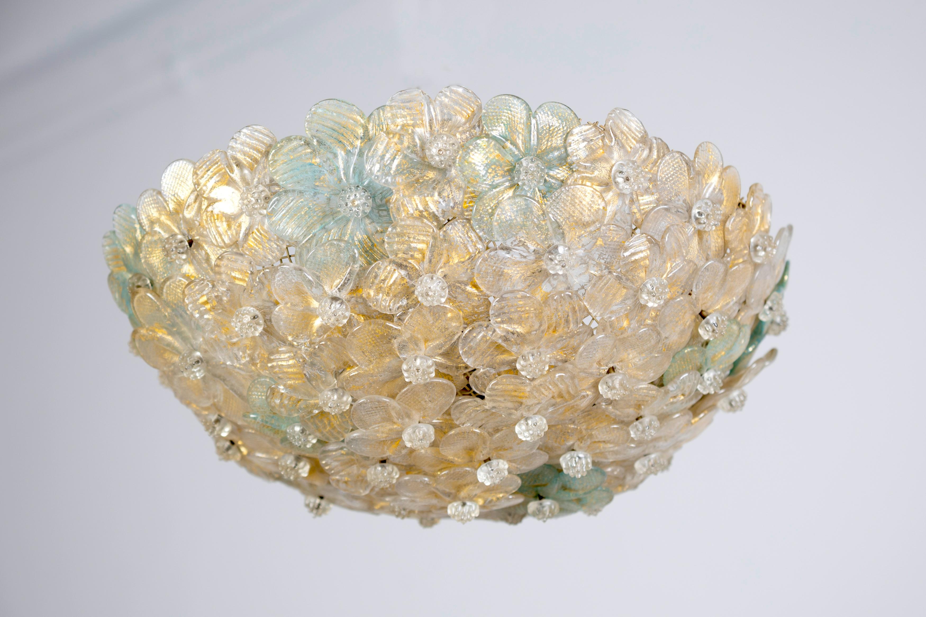Paar erstaunliche Murano Glas  Blumen korb deckenleuchten by Barovier (Moderne der Mitte des Jahrhunderts) im Angebot