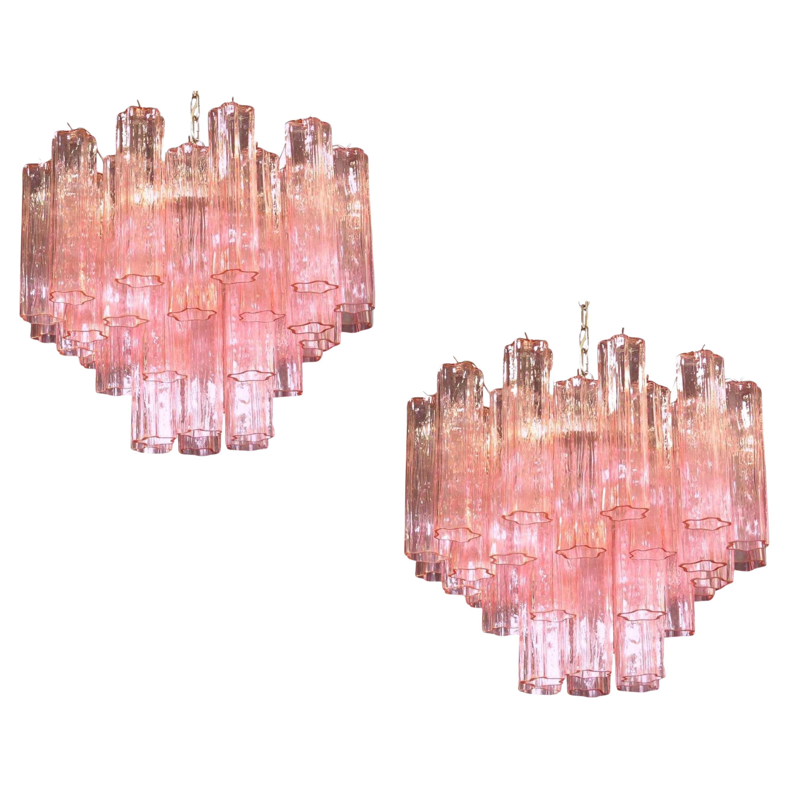 Pair of Amazing Pink Tronchi Murano Glass Chandelier For Sale