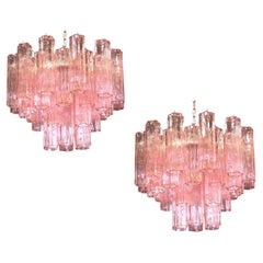 Pair of Amazing Pink Tronchi Murano Glass Chandelier