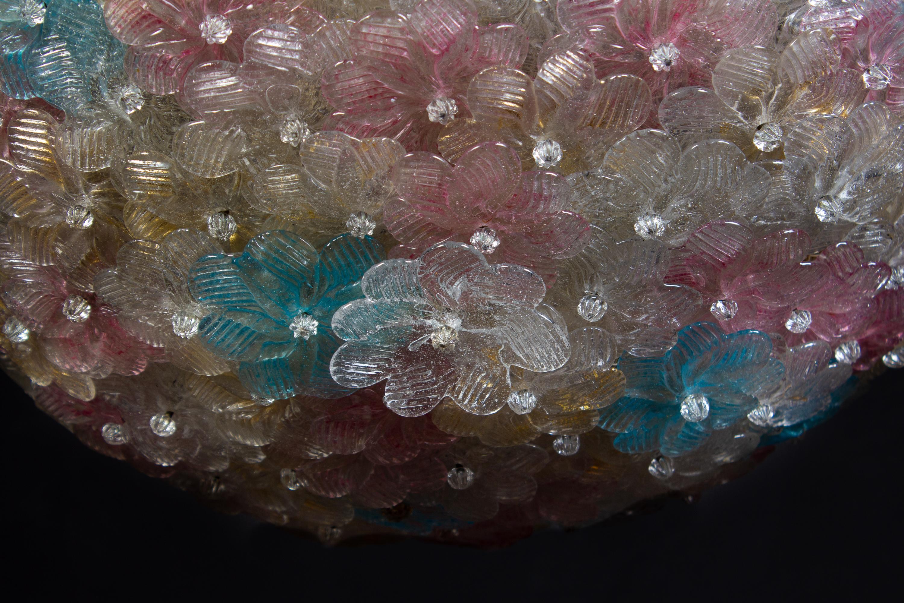Blown Glass Pair of Amazing Venetian Ceiling Flowers Basket by Barovier & Toso, 1950s For Sale