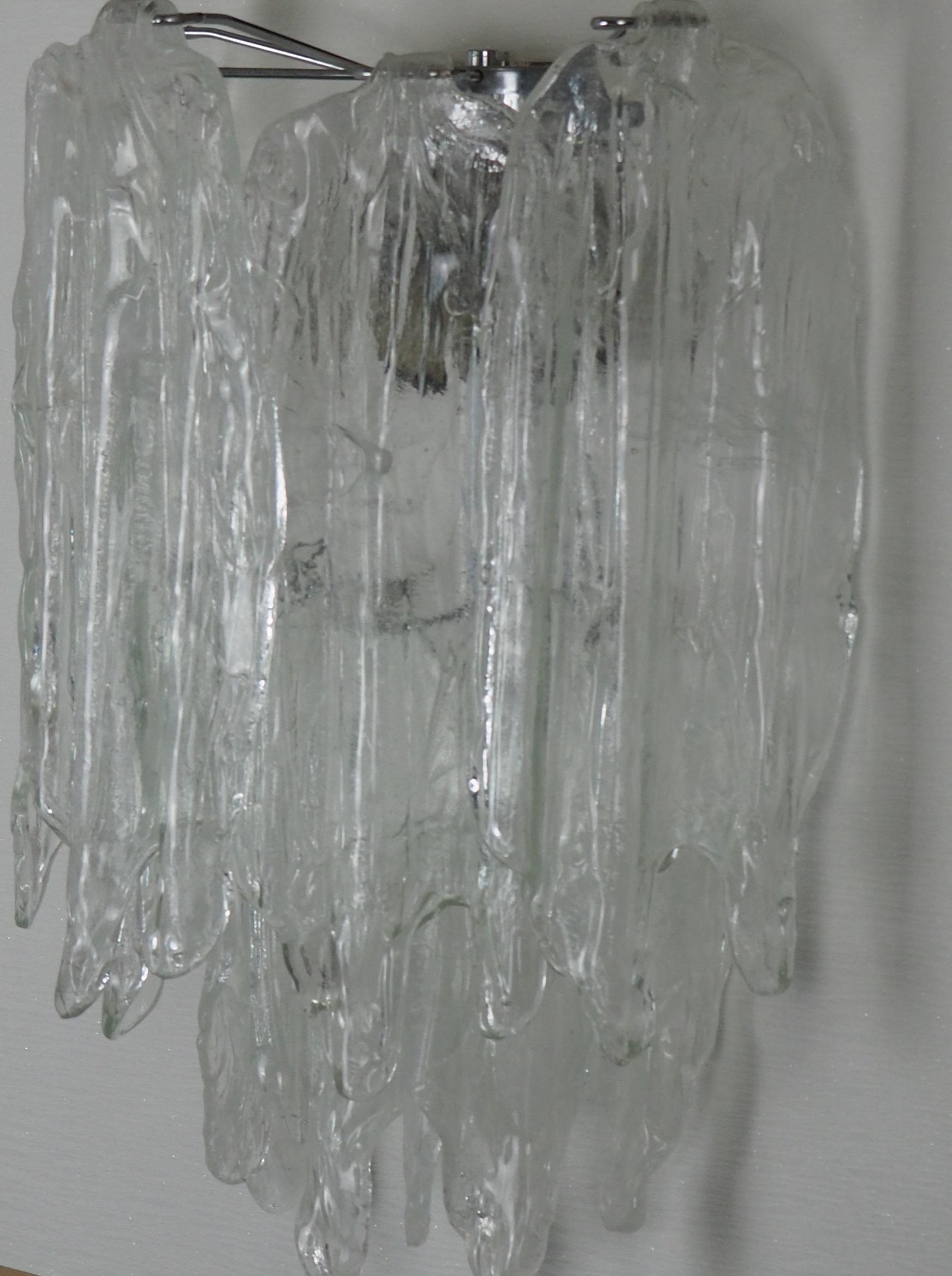 Mid-Century Modern Pair of Italian Glass Wall Sconces Attributed to Mazzega, Italy, circa 1960s For Sale