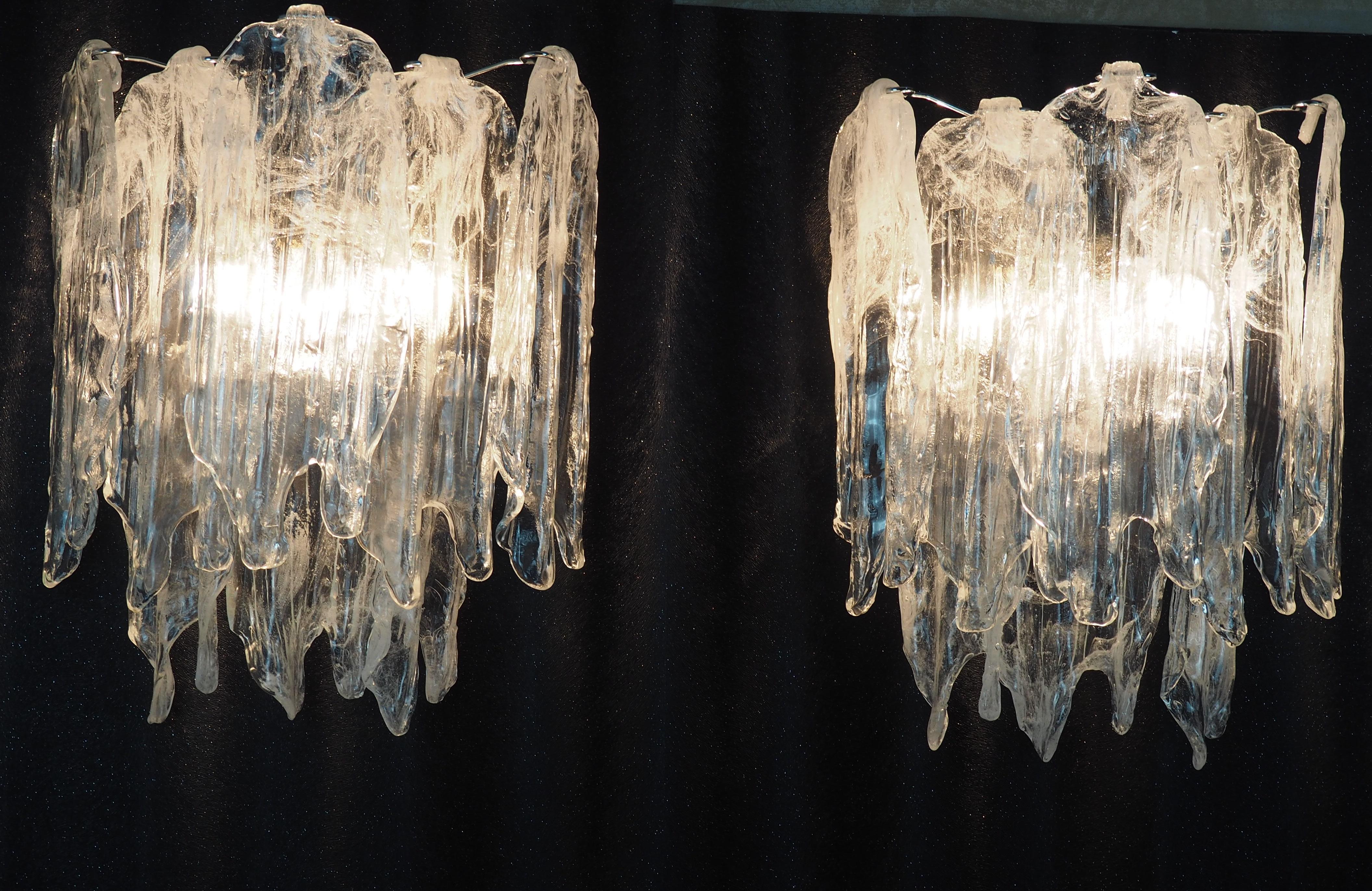 Austrian Pair of Italian Glass Wall Sconces Attributed to Mazzega, Italy, circa 1960s For Sale