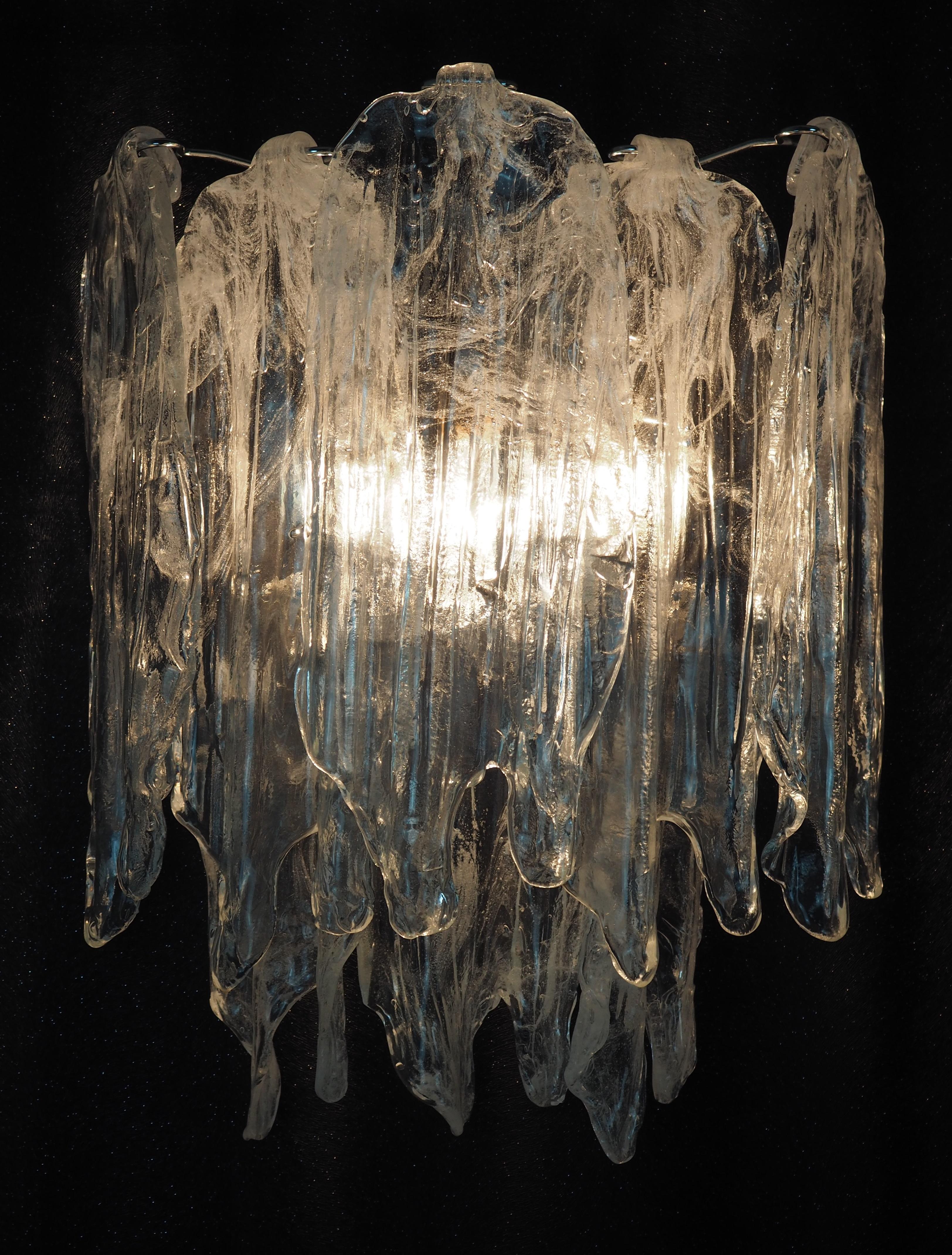 Mid-20th Century Pair of Italian Glass Wall Sconces Attributed to Mazzega, Italy, circa 1960s For Sale