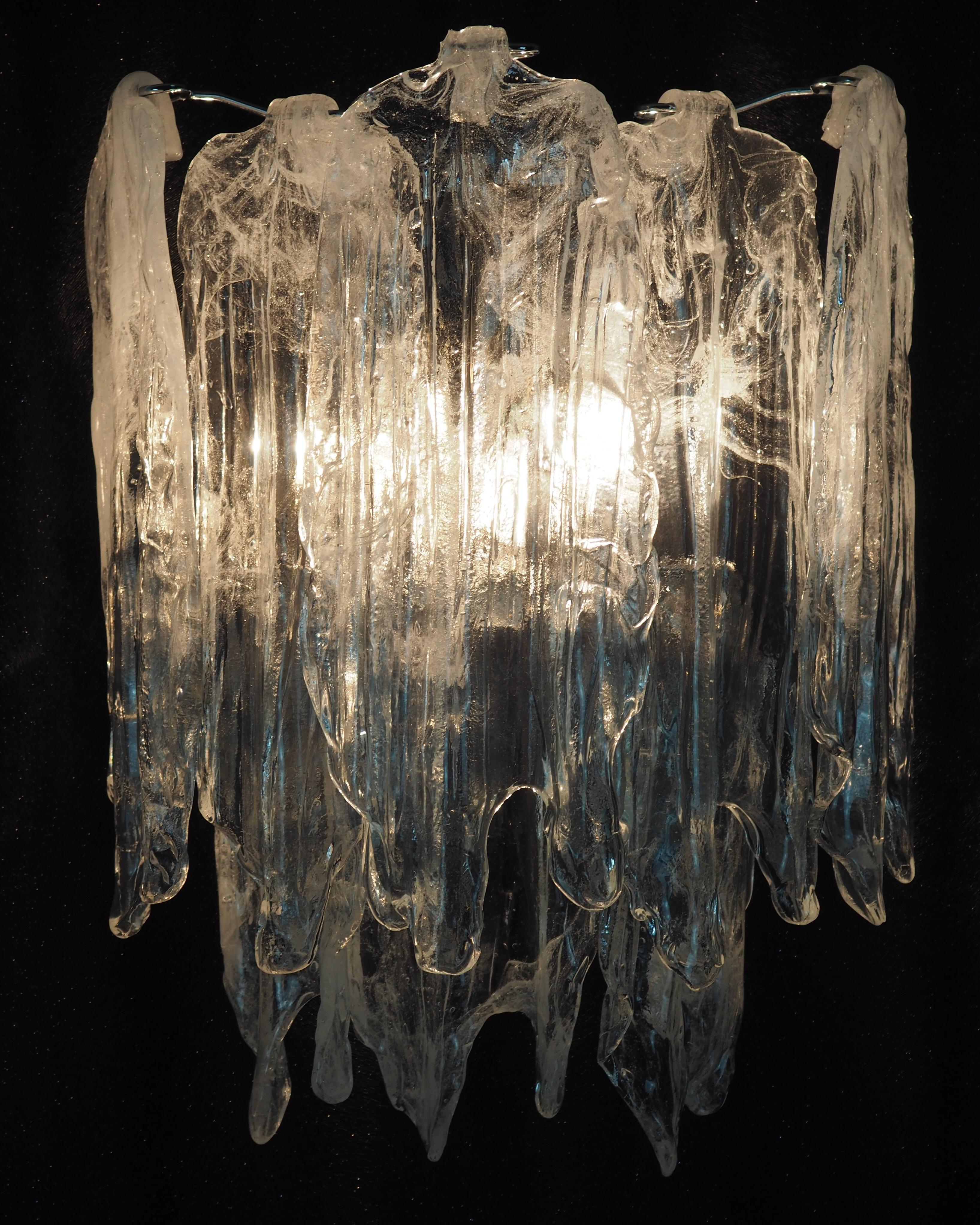 Metal Pair of Italian Glass Wall Sconces Attributed to Mazzega, Italy, circa 1960s For Sale