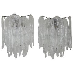 Pair of Italian Glass Wall Sconces Attributed to Mazzega, Italy, circa 1960s