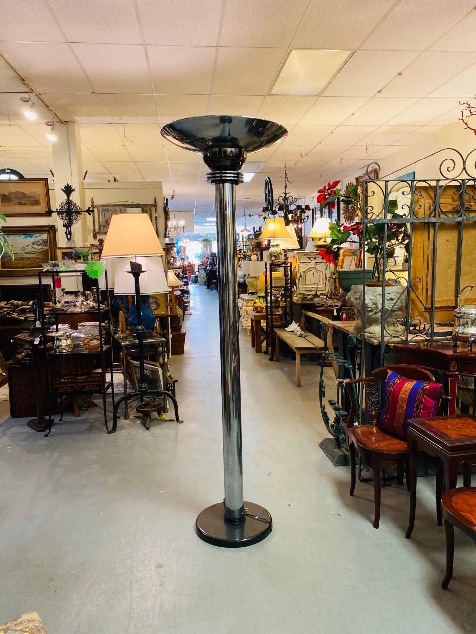 Metalwork Pair of Amazonian Tall Torchiere Floor Lamps by Walter Prosper