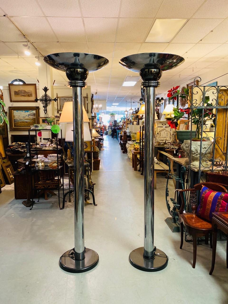 Late 20th Century Pair of Amazonian Tall Torchiere Floor Lamps by Walter Prosper