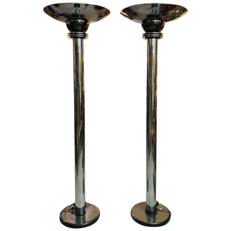 Pair of Amazonian Tall Torchiere Floor Lamps by Walter Prosper