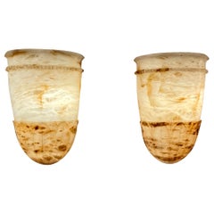 Pair of Amber Acanthus Leaf Alabaster Sconces