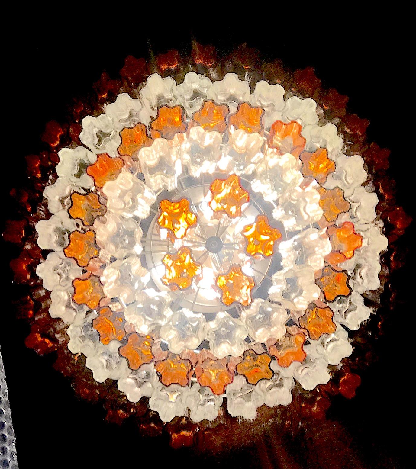 Pair of Amber and Ice Color Murano Glass Chandelier or Flushmount, 1970 For Sale 3