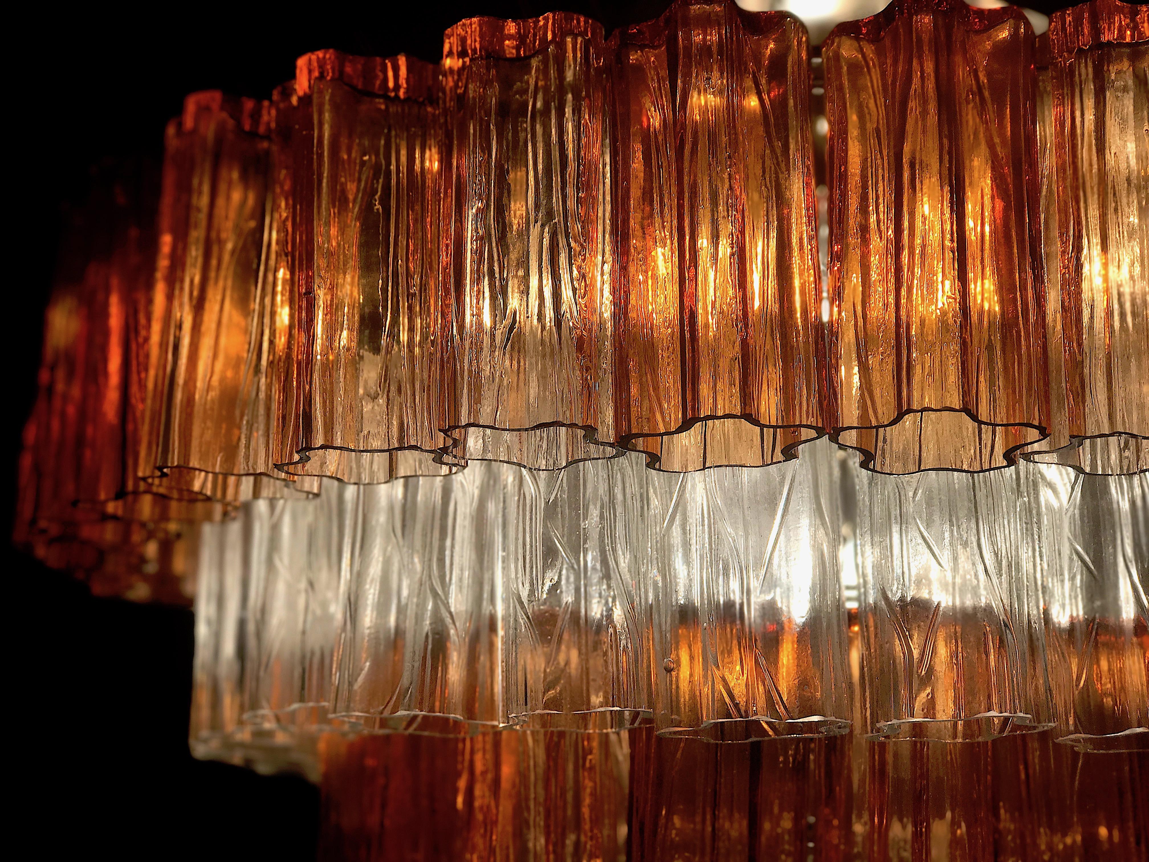 Pair of Amber and Ice Color Murano Glass Chandelier or Flushmount, 1970 For Sale 4