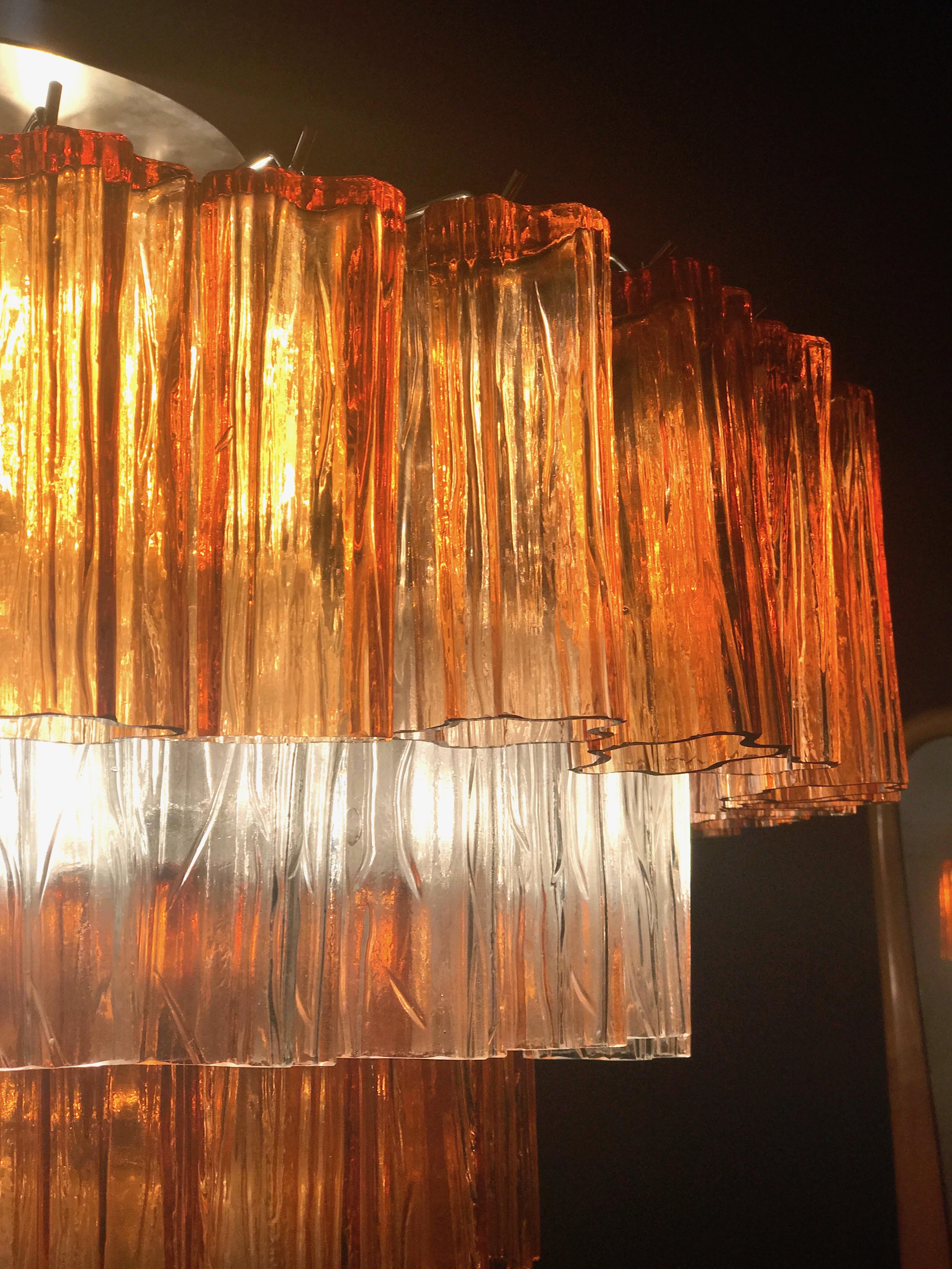 Pair of Amber and Ice Color Murano Glass Chandelier or Flushmount, 1970 For Sale 8