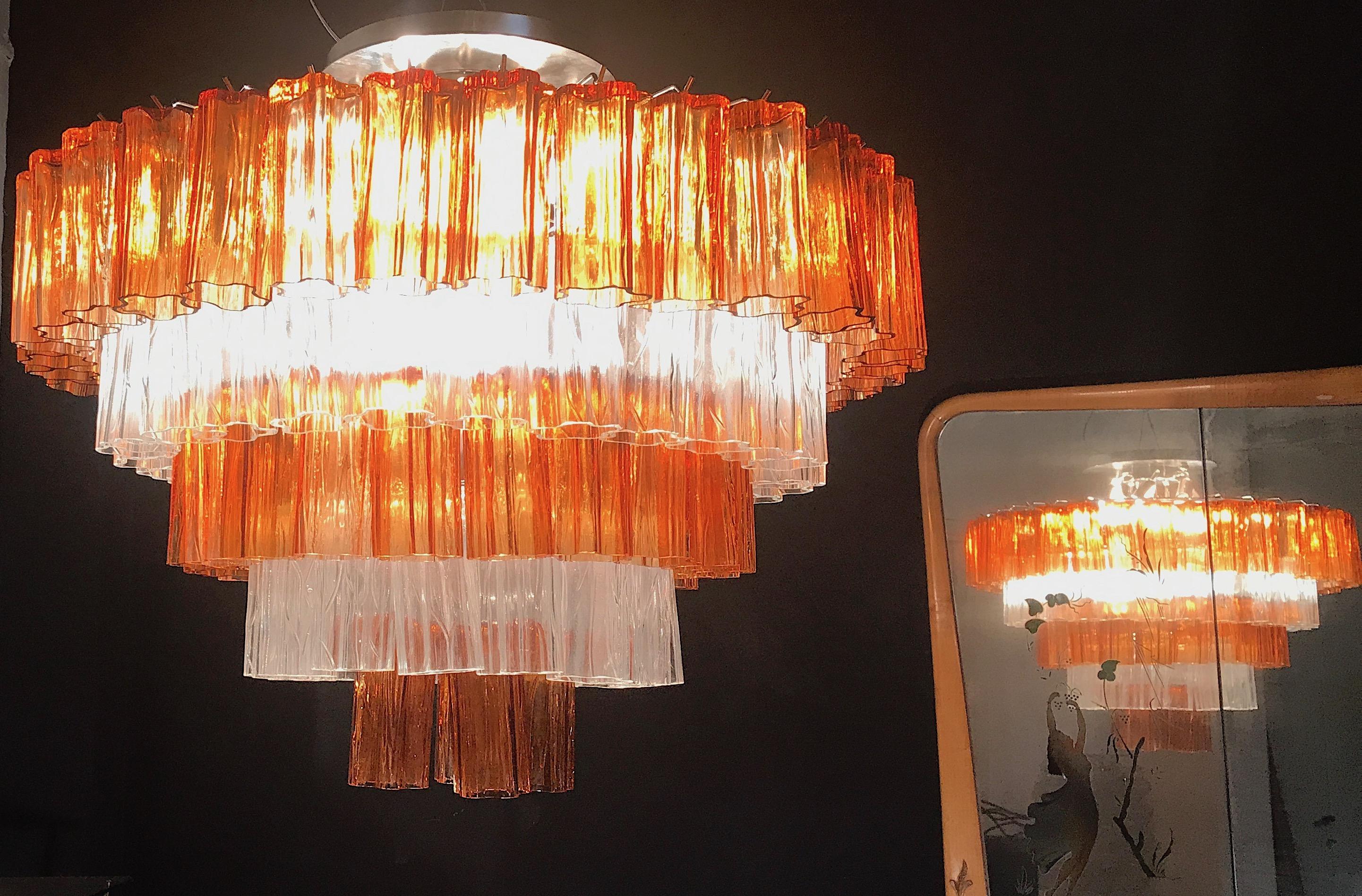 Pair of Amber and Ice Color Murano Glass Chandelier or Flushmount, 1970 For Sale 9