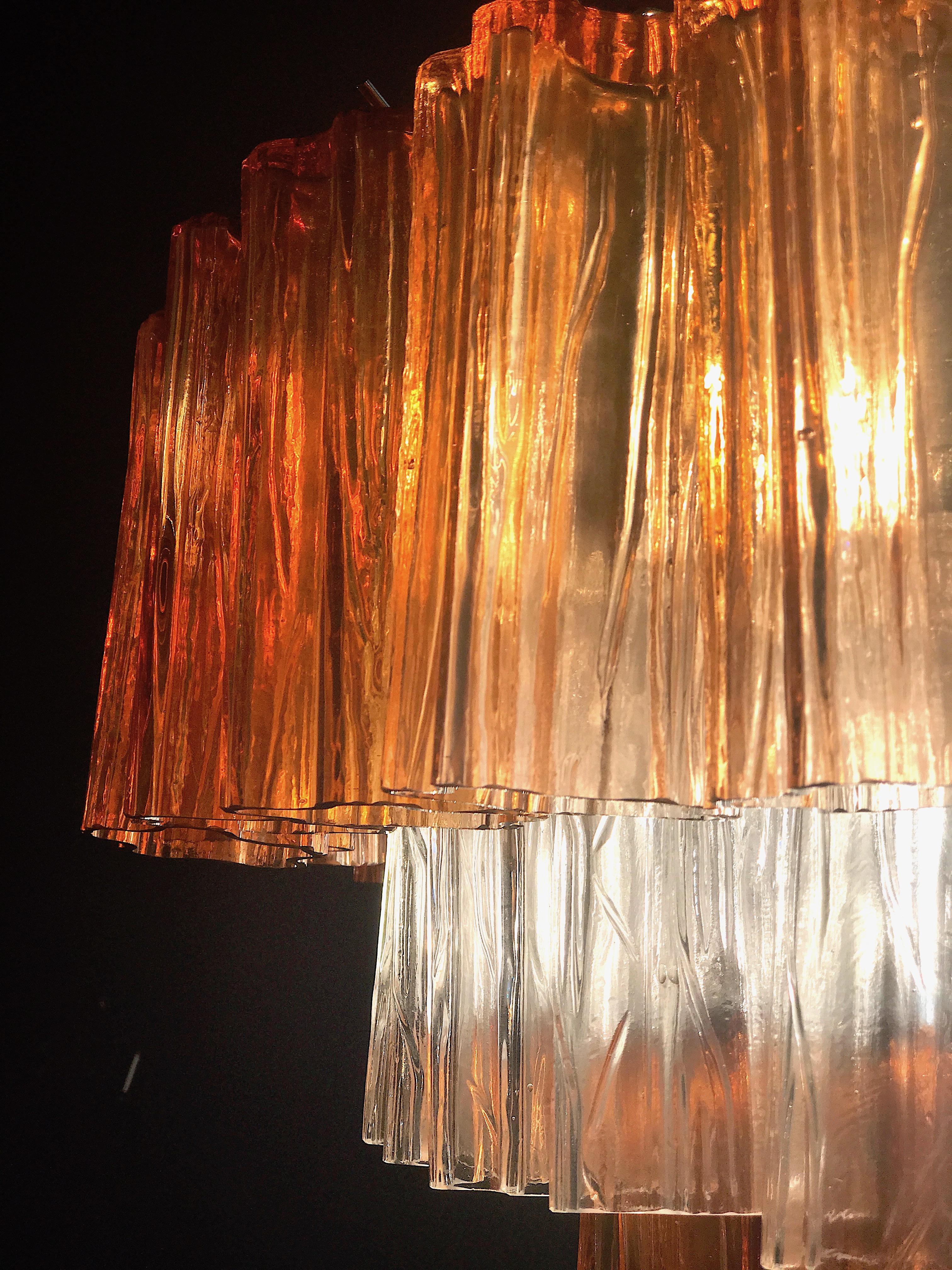 Italian Pair of Amber and Ice Color Murano Glass Chandelier or Flushmount, 1970 For Sale
