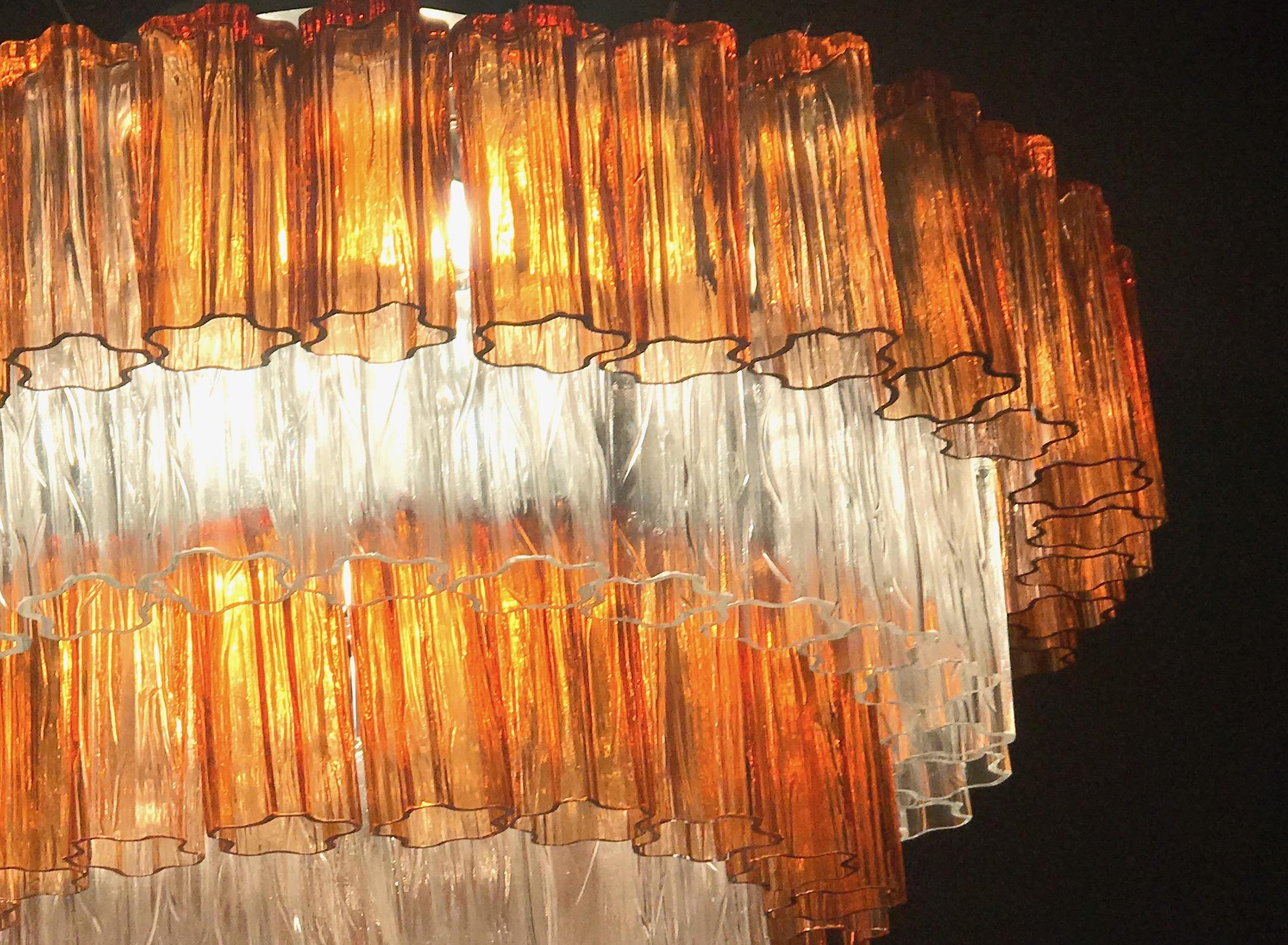 Pair of Amber and Ice Color Murano Glass Chandelier or Flushmount, 1970 In Excellent Condition For Sale In Rome, IT