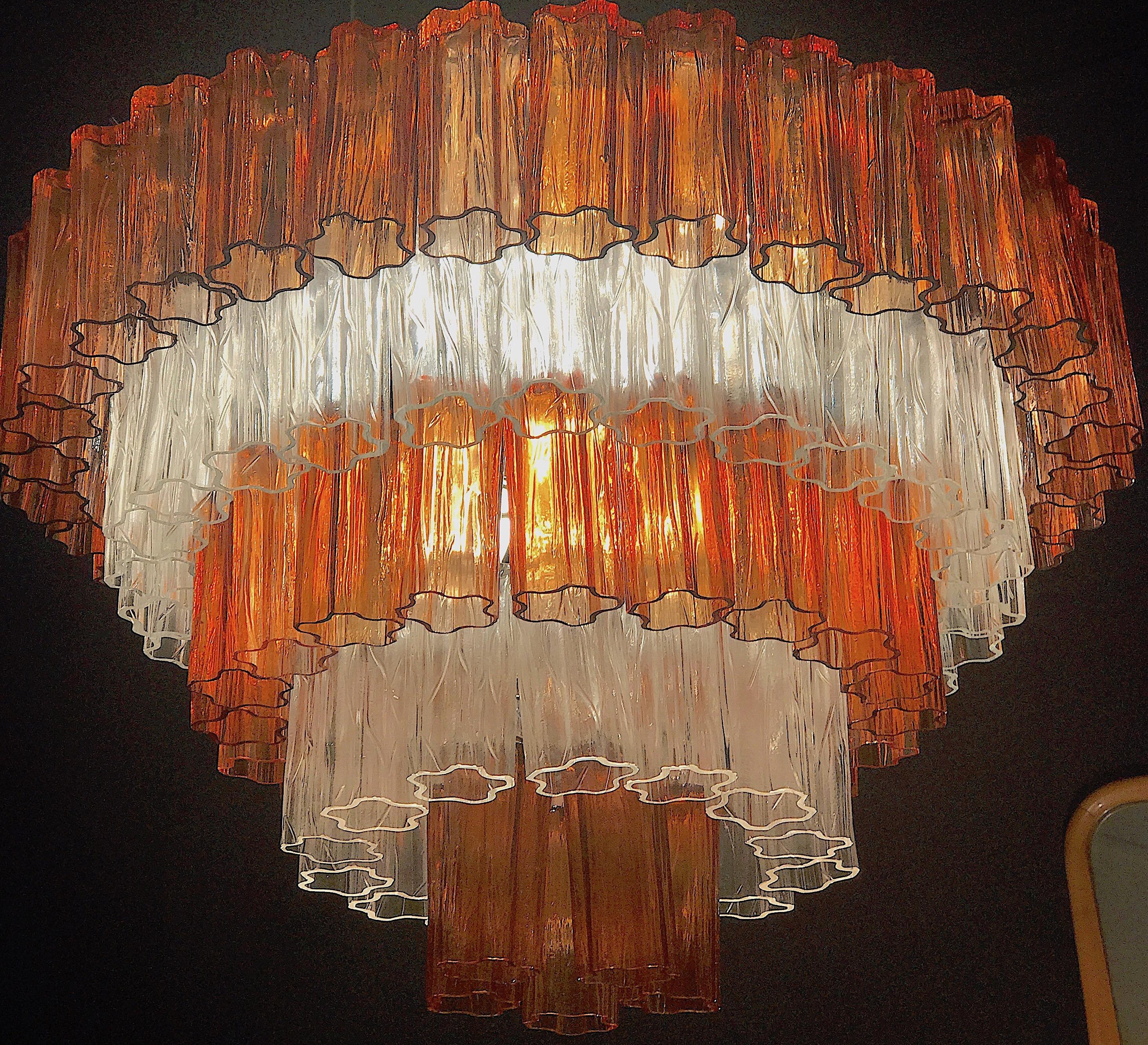 20th Century Pair of Amber and Ice Color Murano Glass Chandelier or Flushmount, 1970 For Sale