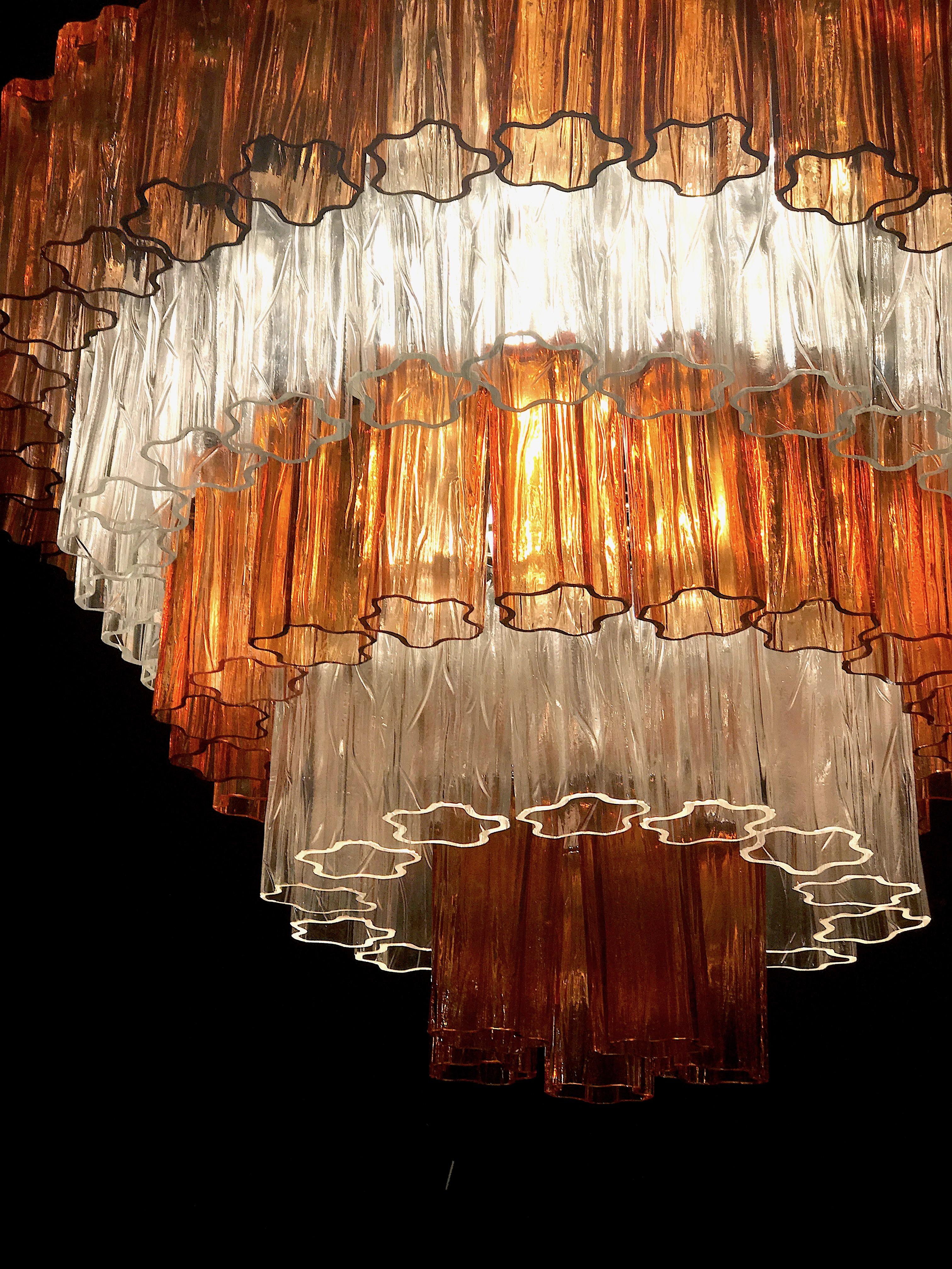 Pair of Amber and Ice Color Murano Glass Chandelier or Flushmount, 1970 For Sale 1