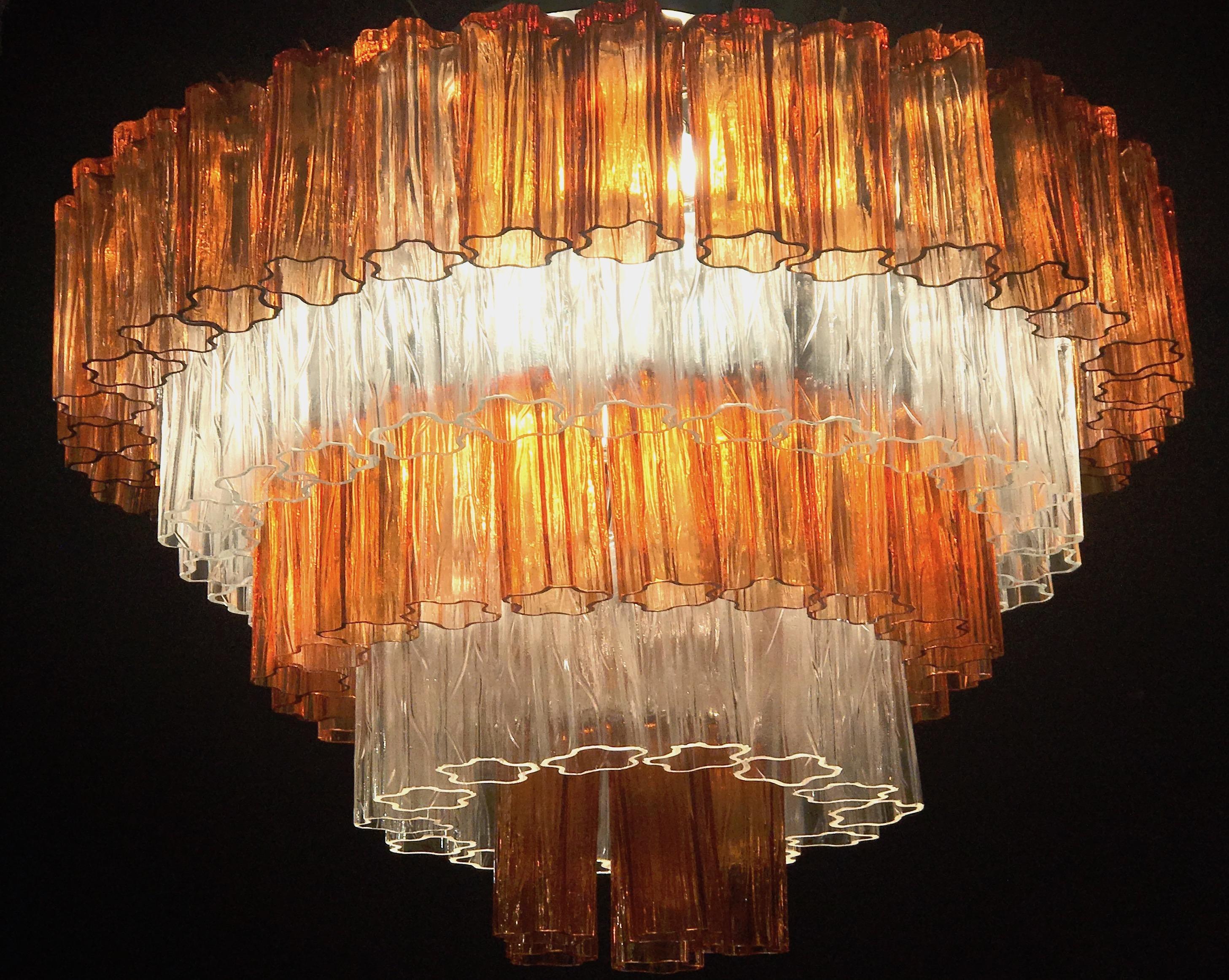 Pair of Amber and Ice Color Murano Glass Chandelier or Flushmount, 1970 For Sale 2
