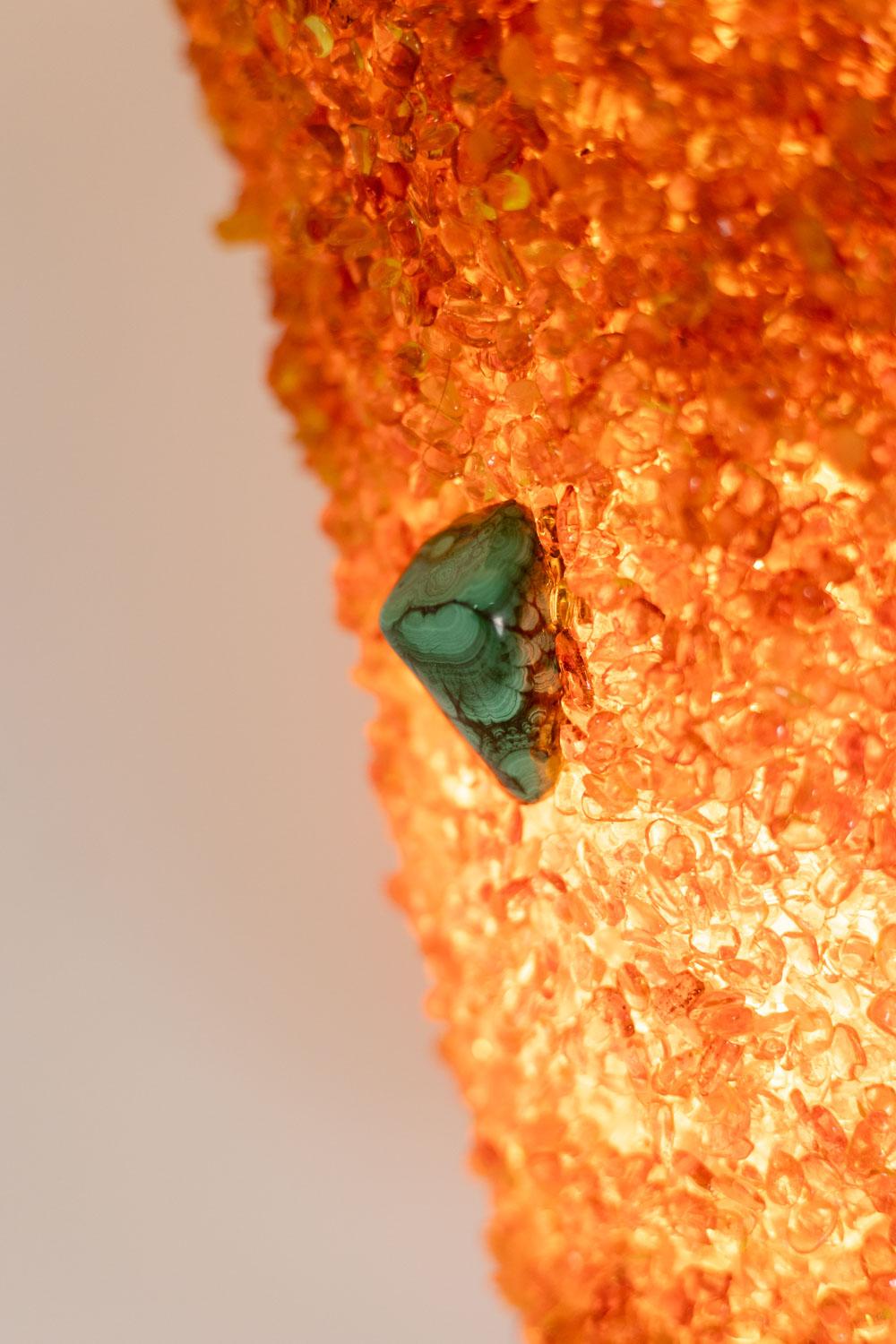 20th Century Pair of amber and malachite sconces. Contemporary work. For Sale