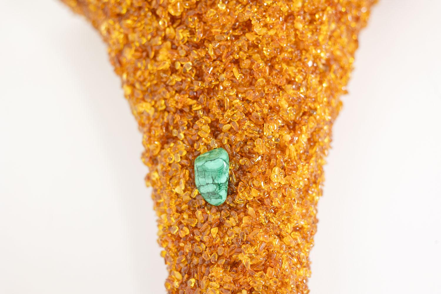 Precious Stone Pair of amber and malachite sconces. Contemporary work. For Sale