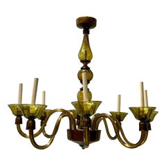Pair of Vintage Blown Glass Amber Murano Chandeliers, Sold Individually