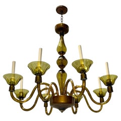 Pair of Amber Art Deco Murano Chandeliers, Sold Individually