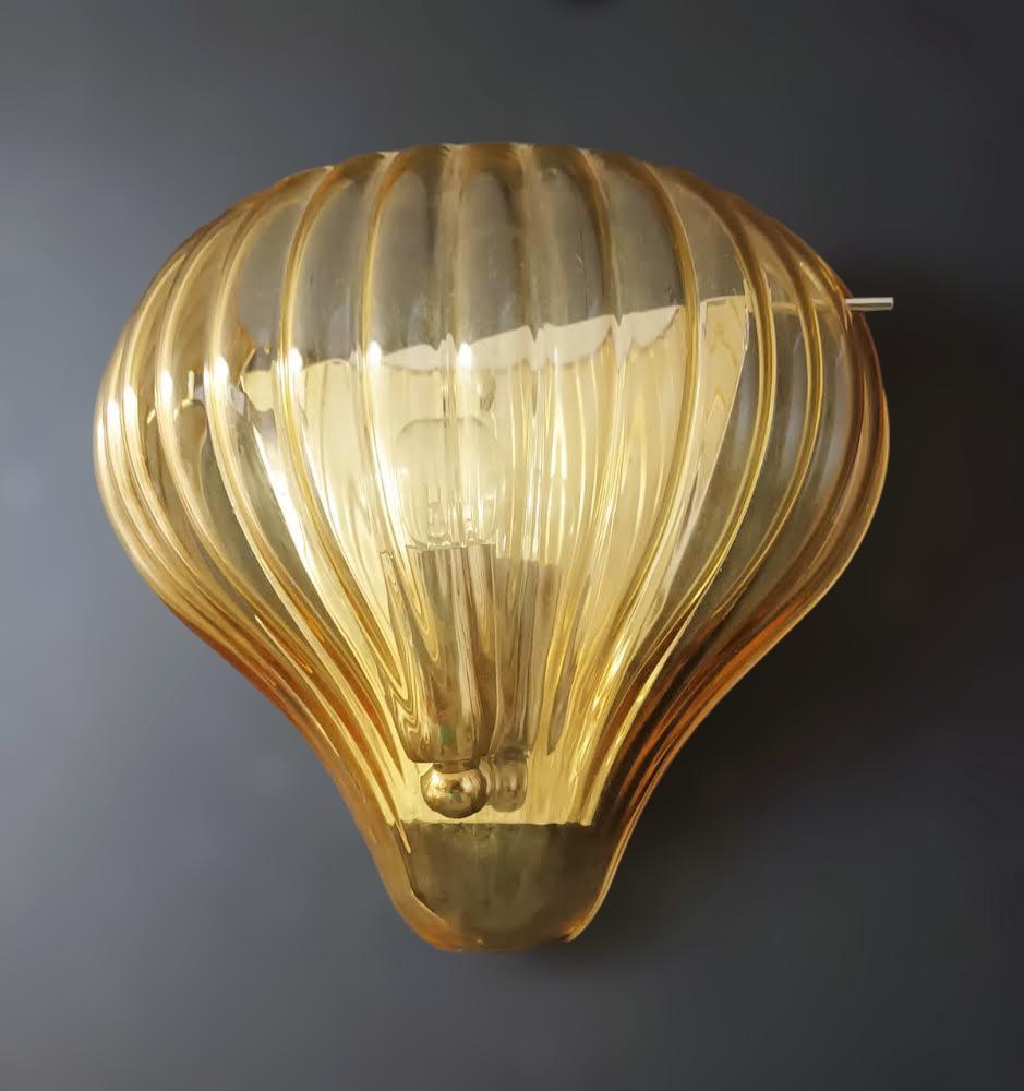 Mid-Century Modern Pair of Amber Balloon Sconces For Sale