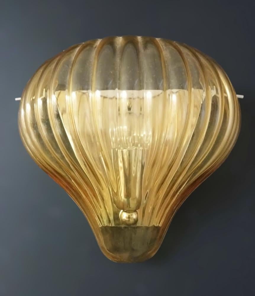 Italian Pair of Amber Balloon Sconces For Sale