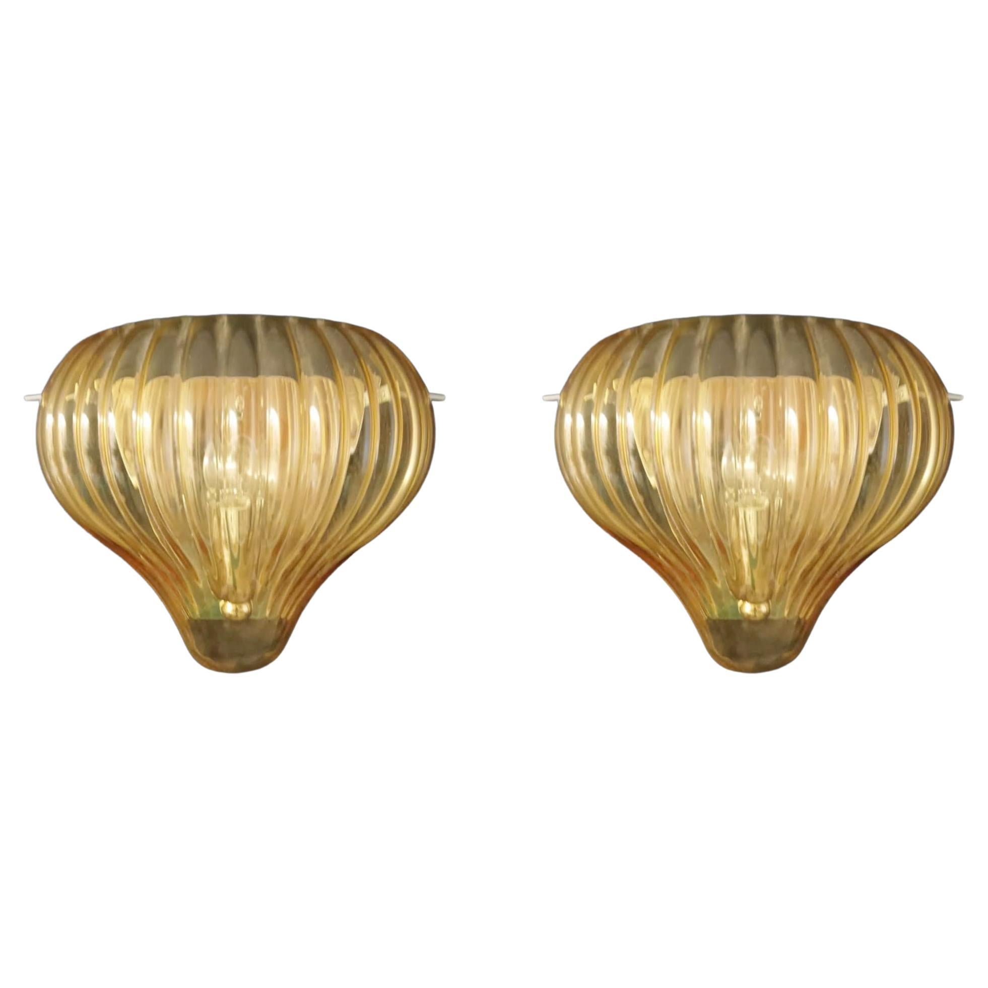 Pair of Amber Balloon Sconces For Sale