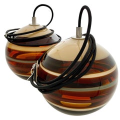 Pair of Amber Banded Orbs '2', Ready to Ship