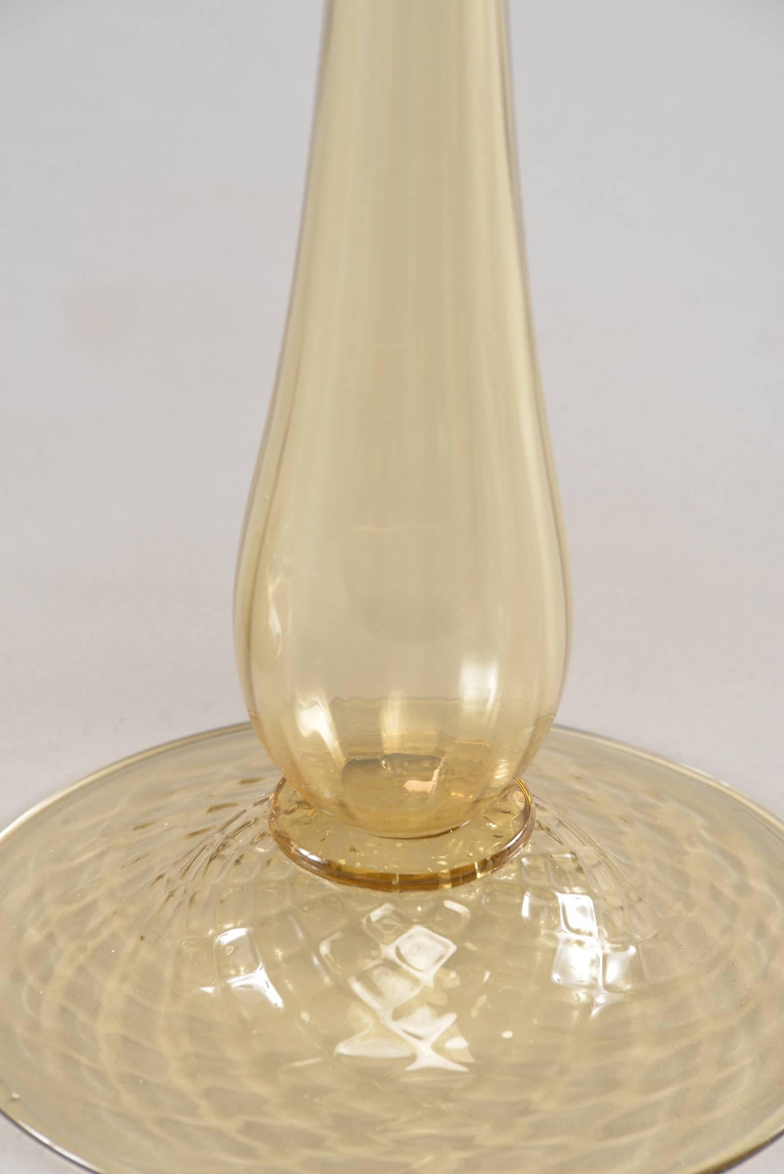 Italian Pair of Amber Barovier and Toso Murano Glass Candlesticks