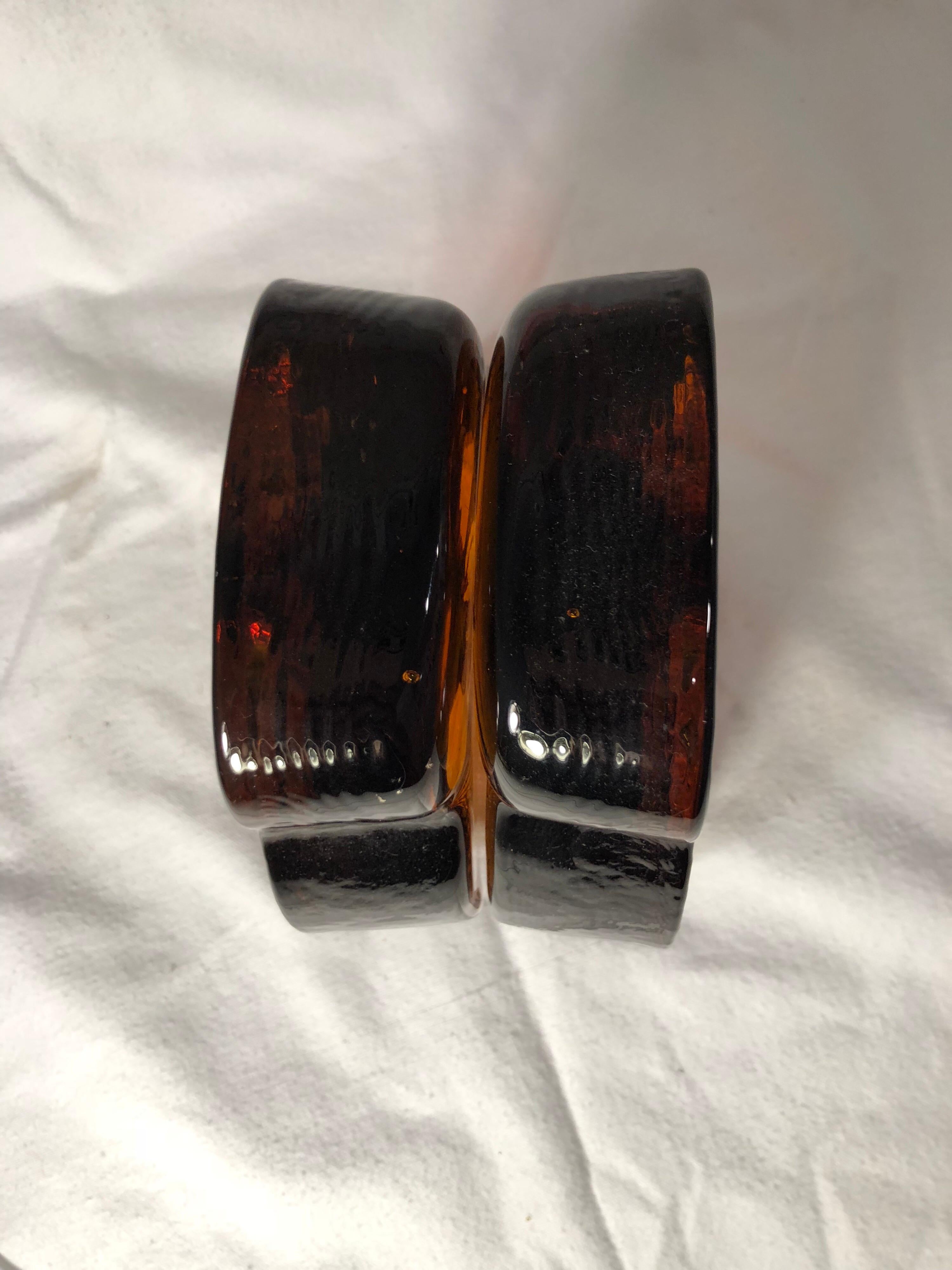 Pair of Amber Blenko Glass Owl Bookends 3