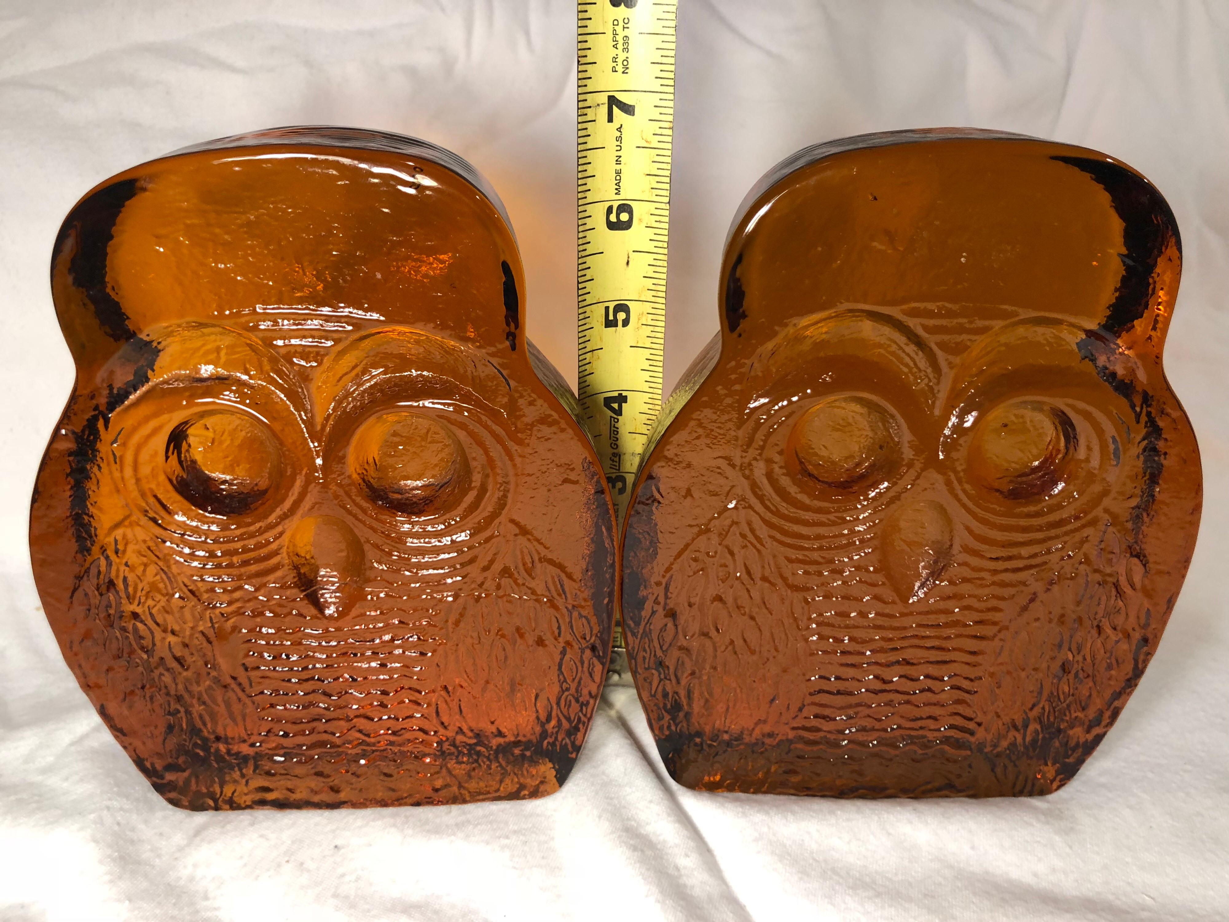 American Pair of Amber Blenko Glass Owl Bookends