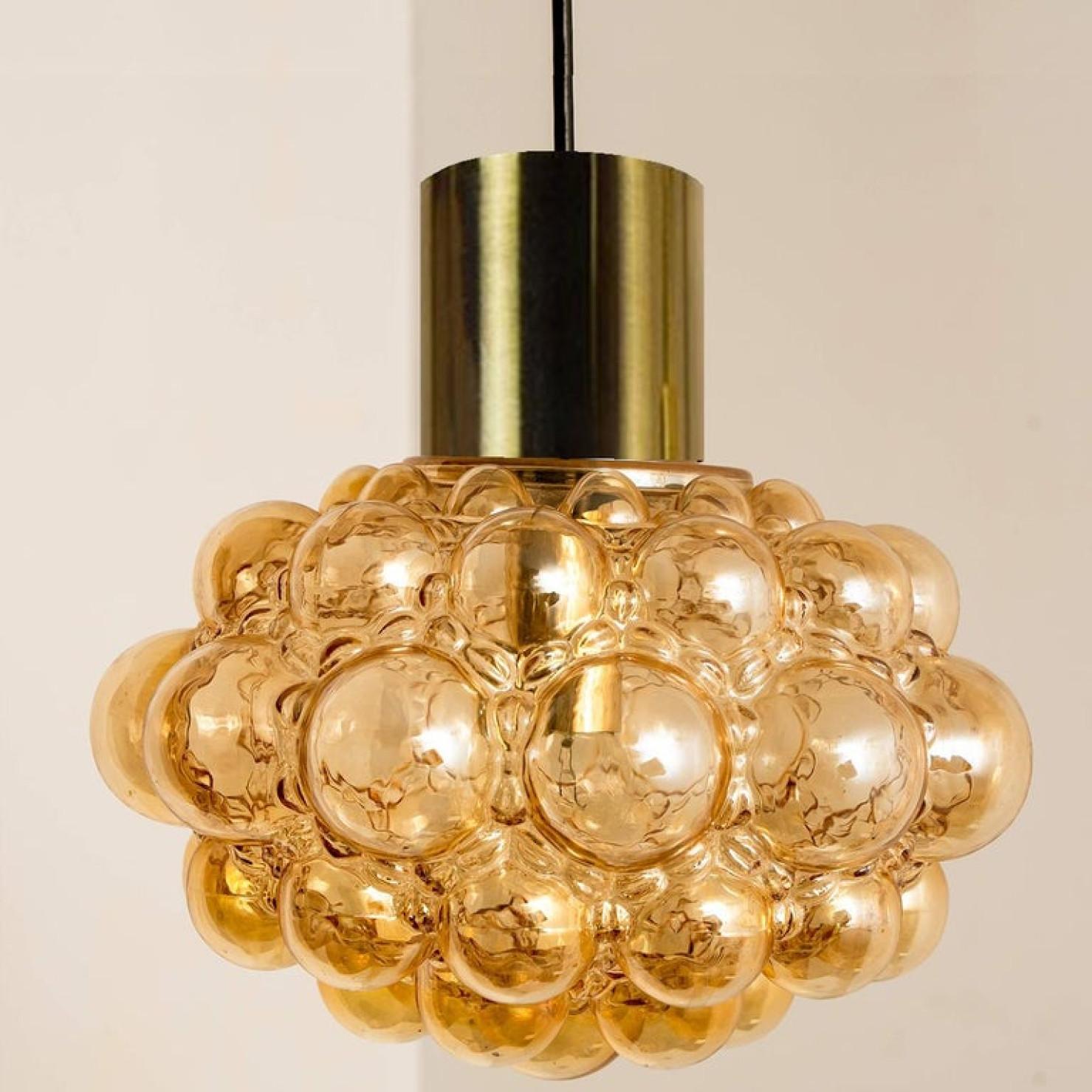 Pair of Amber Bubble Glass Pendant Lamps by Helena Tynell, 1960 2
